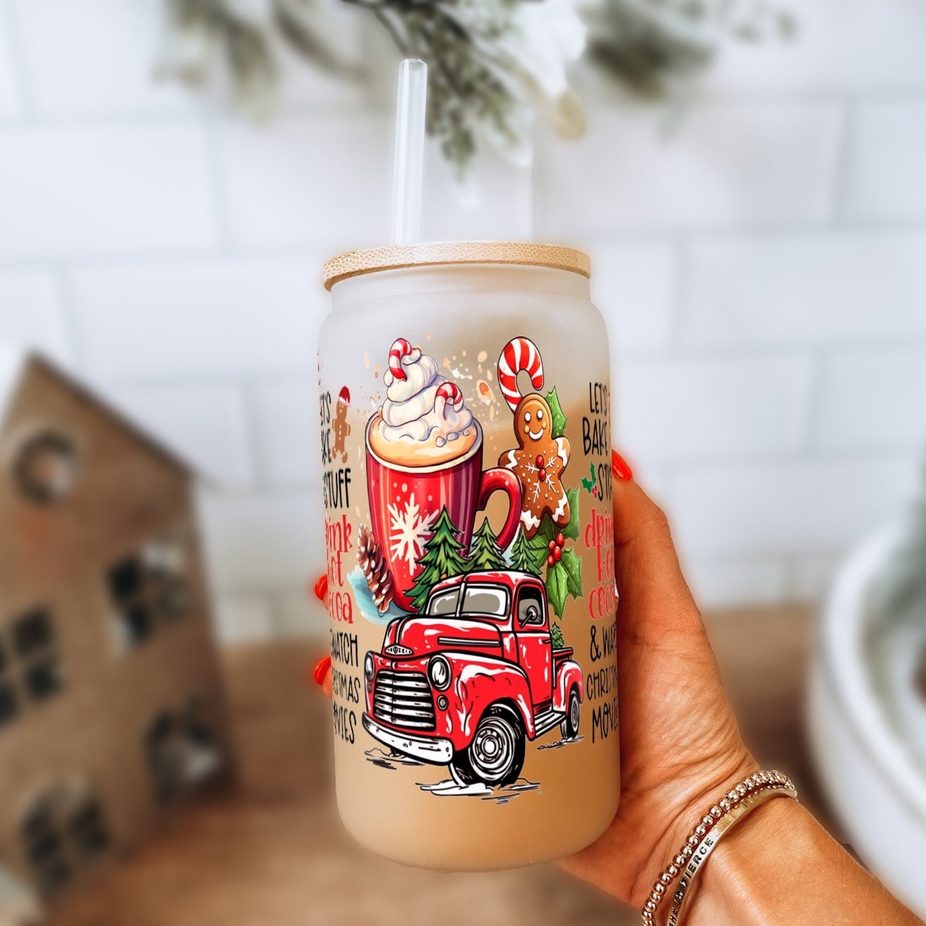 Hot Cocoa Christmas Cup With Lid and Straw - Sip Sip Hooray