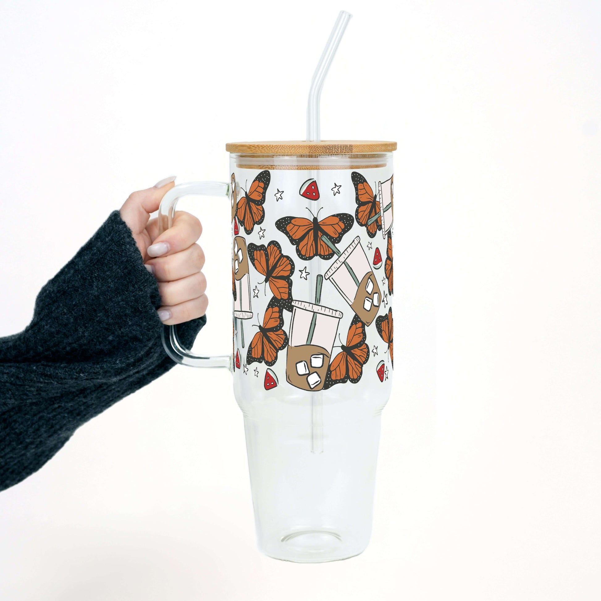 Iced Coffee & Butterflies 40oz Glass or Plastic Tumbler With Lid and Straw from Sip Sip Hooray – Tumblers