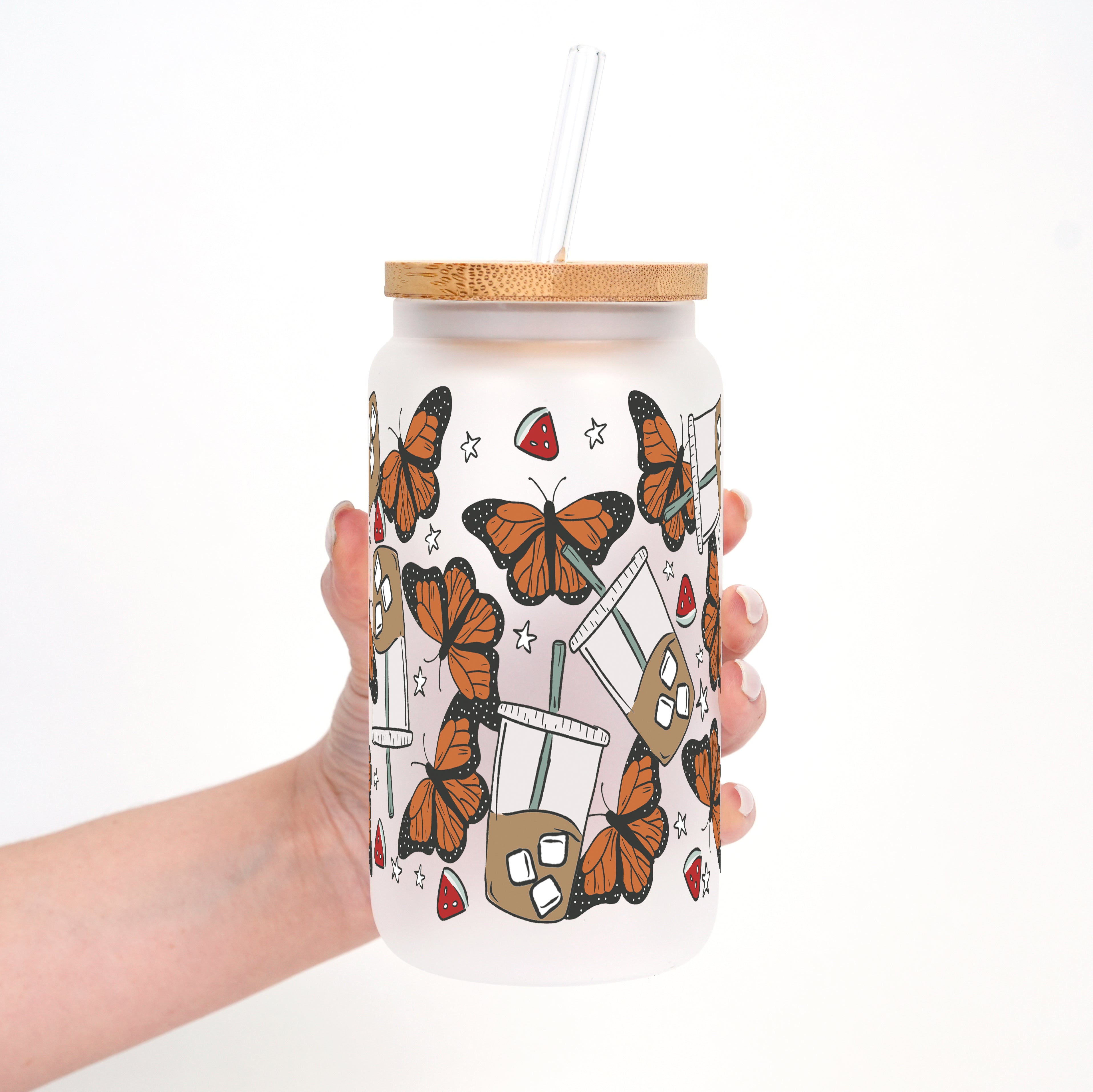 Iced Coffee & Butterflies Cup with Lid and Straw - Sip Sip Hooray