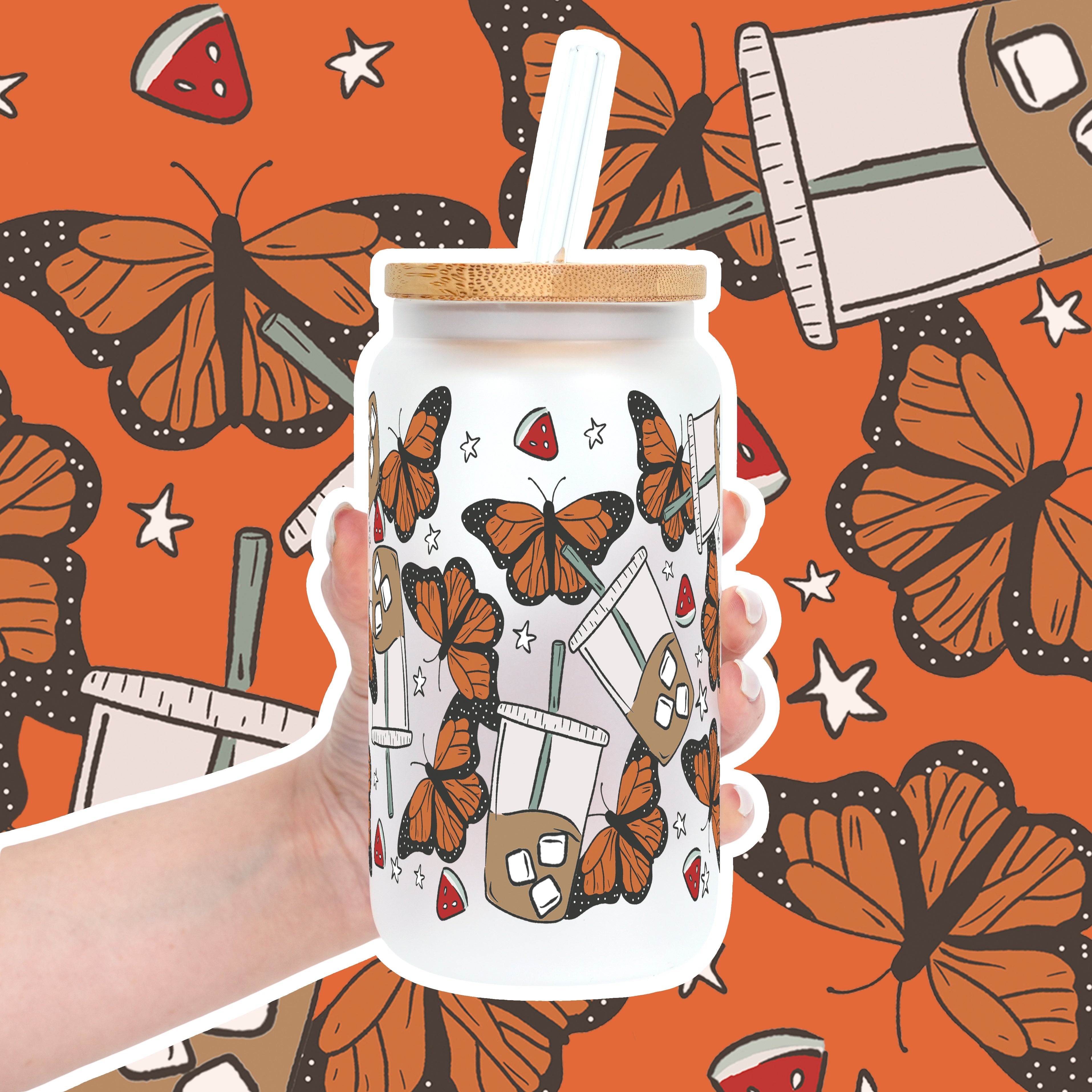 Iced Coffee & Butterflies Cup with Lid and Straw - Sip Sip Hooray