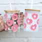 Valentines Day Donut Heart 17oz Glass Mug With Lid and Straw