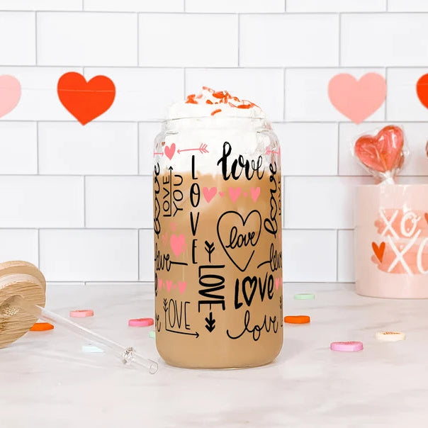 Love Script  Can Cup With Lid and Straw