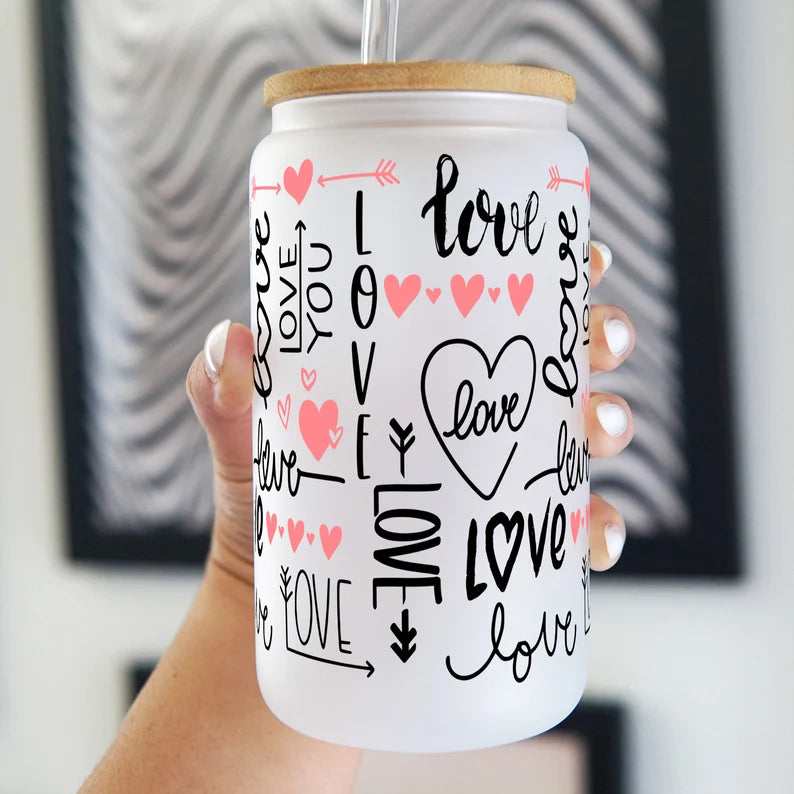 Love Script  Can Cup With Lid and Straw