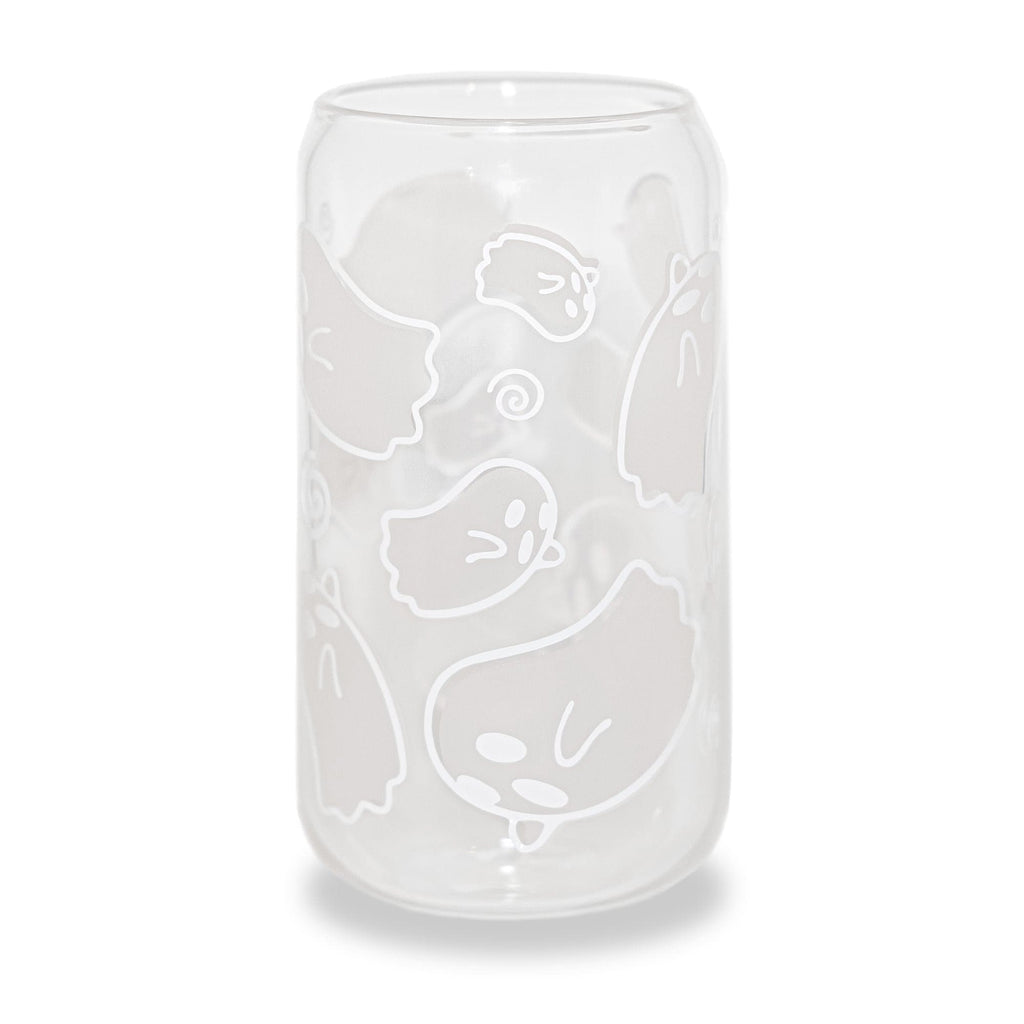 Spooky ghost glass tumbler with reusable straw