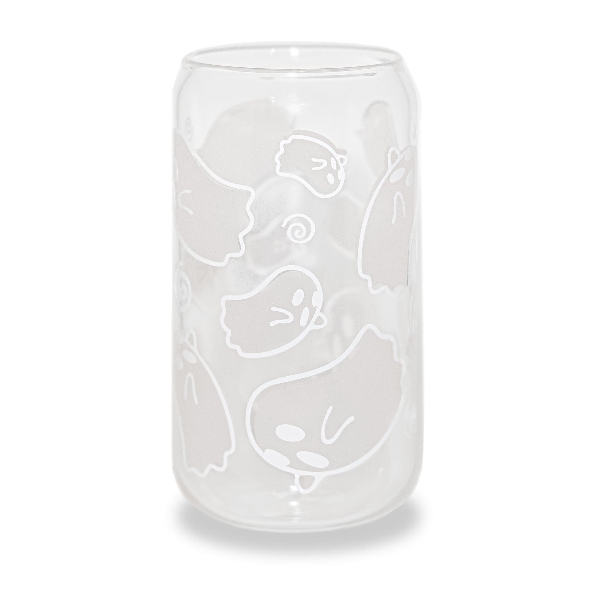 Spooky ghost glass tumbler with reusable straw