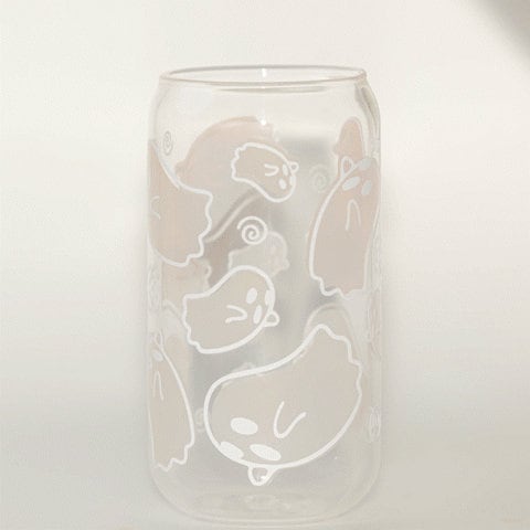 Halloween ghost 16oz glass cup close up