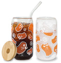 Halloween ghost color changing glass cup with bamboo lid and straw