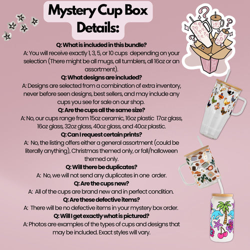 Mystery Box of Assorted Cups and Tumblers with Lids and Straws, Intuitive Scoops, 16oz, 17oz, and 40oz