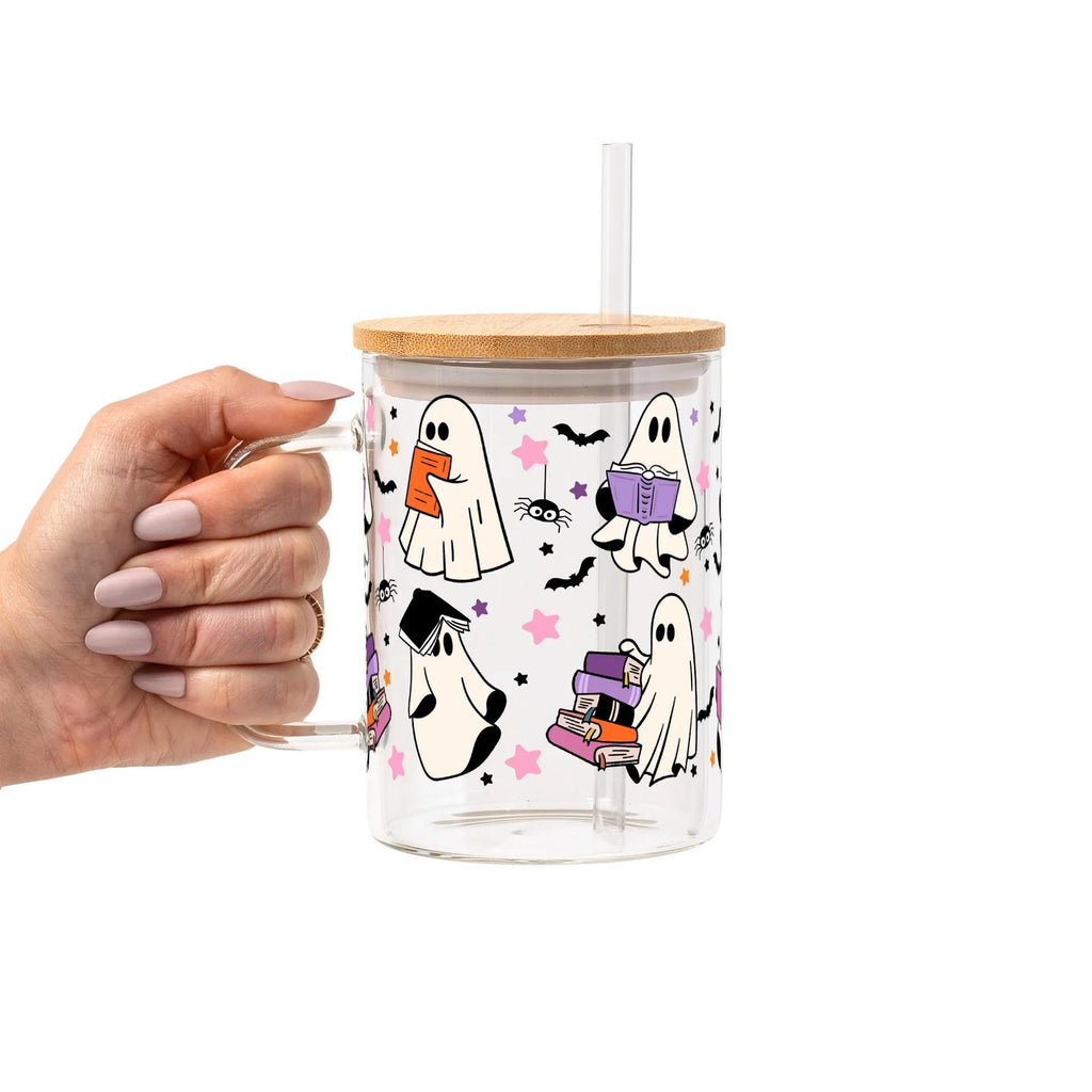 Bookish Boo Basket Halloween gift box with a ghost glass mug, Wicked Apple candle, mug rug and straw by Sip-Sip Hooray!