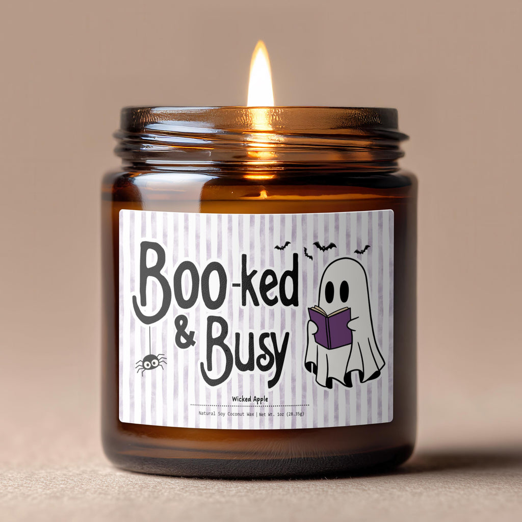 Bookish Boo Basket Halloween gift box with a ghost glass mug, Wicked Apple candle, mug rug and straw by Sip-Sip Hooray!