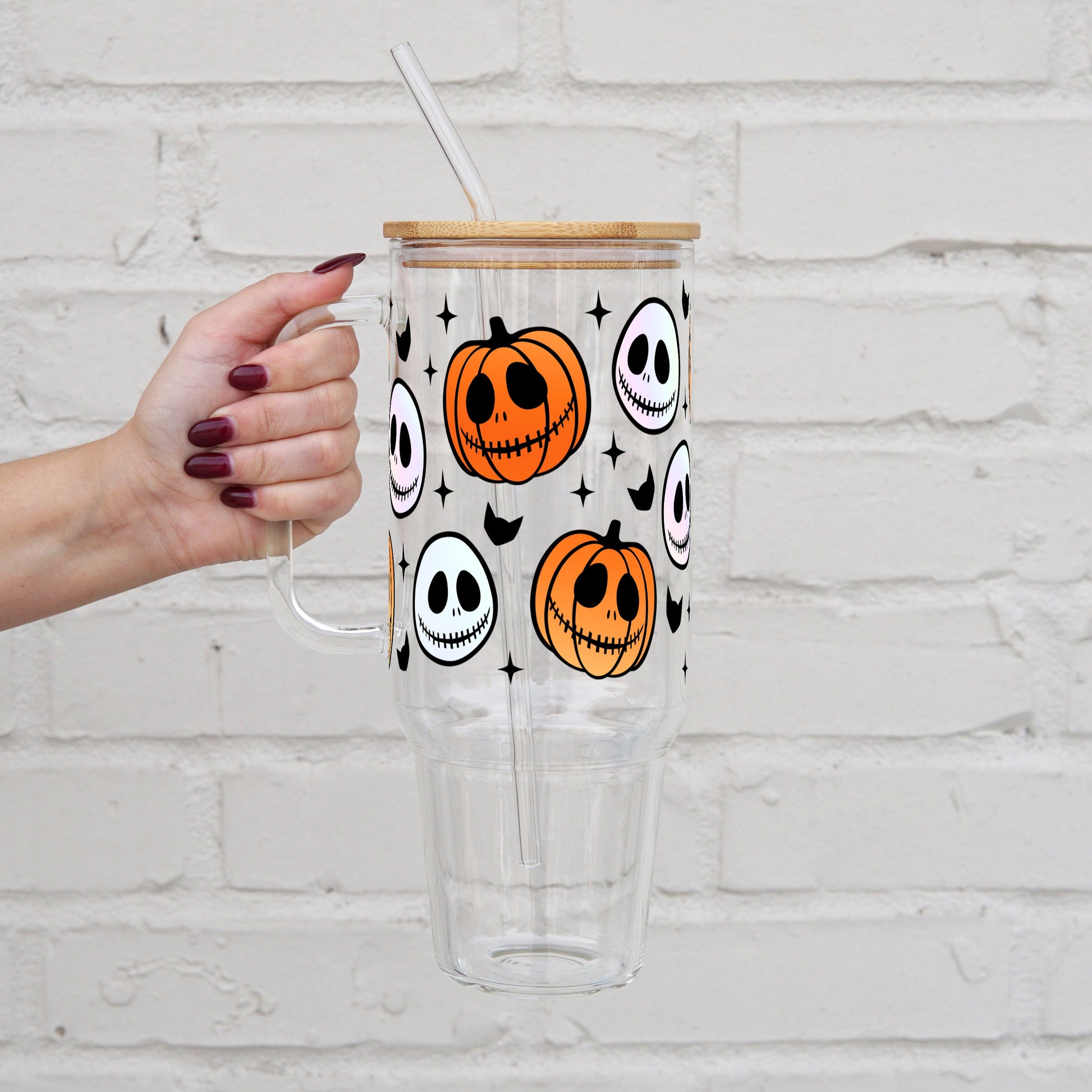 Jack Skellington Pumpkins 40oz Glass or Plastic Tumbler With Lid and Straw - Sip Sip Hooray