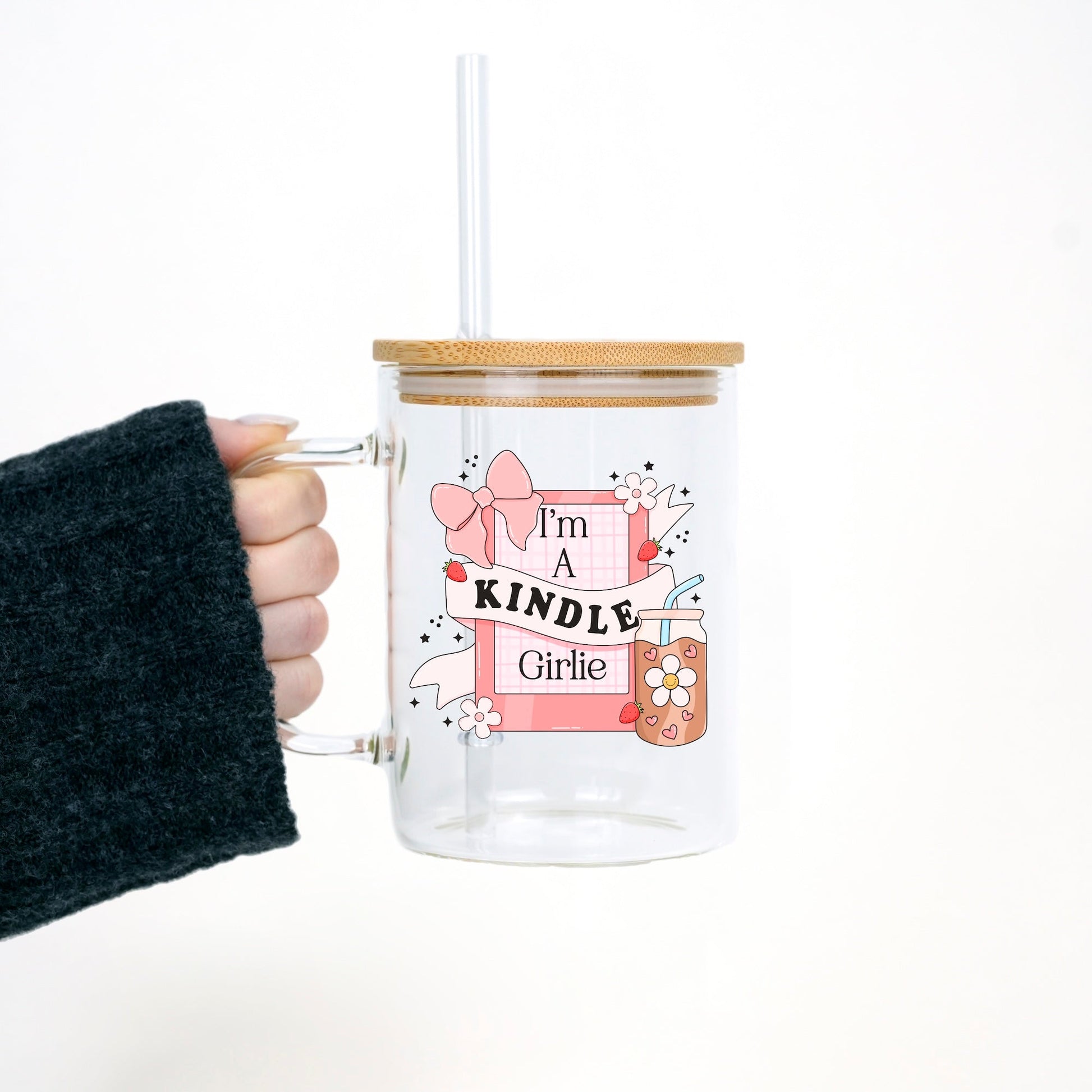 Kindle Girl 17oz Glass Mug With Lid and Straw - Sip Sip Hooray