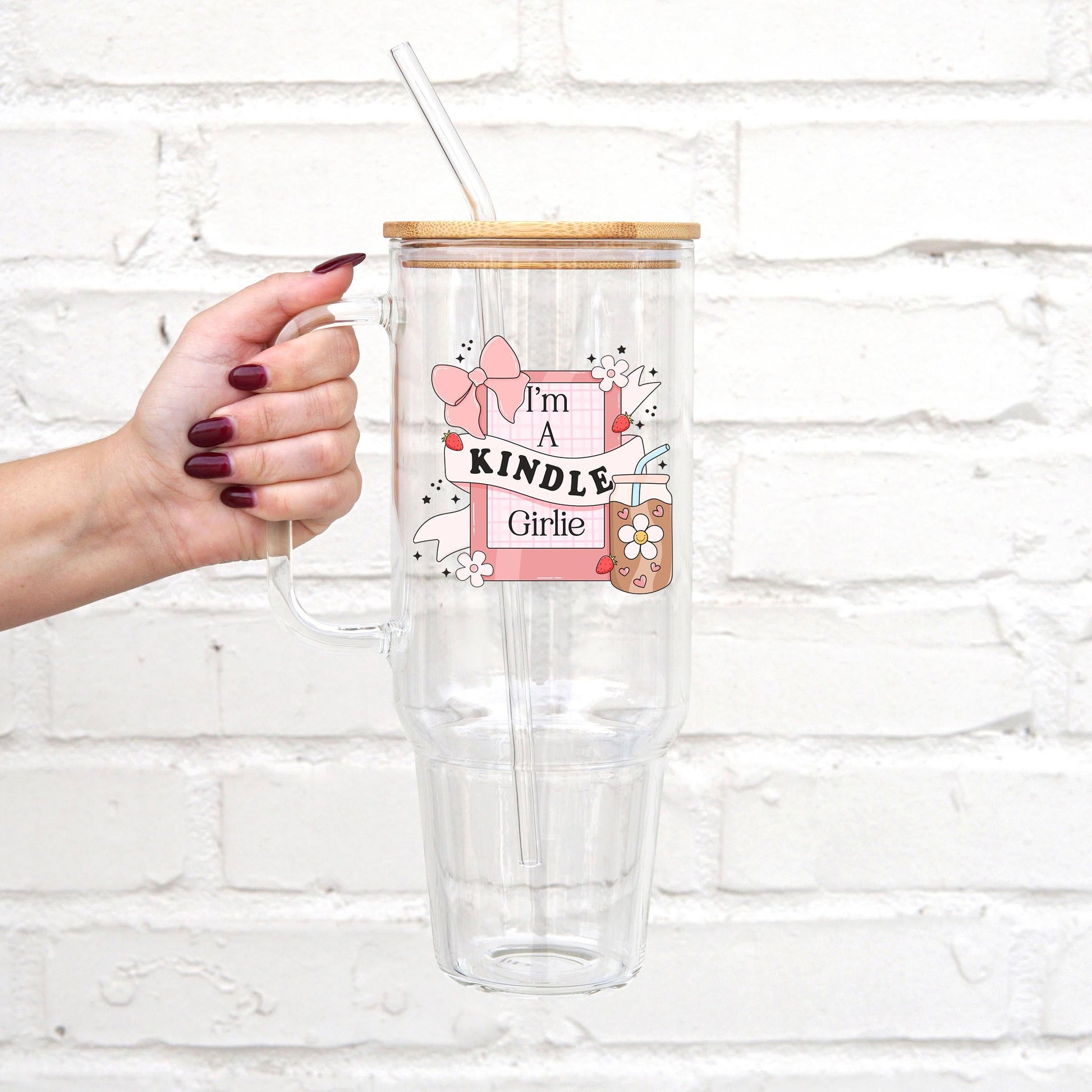 Kindle Girl 40oz Glass or Plastic Tumbler With Lid and Straw - Sip Sip Hooray