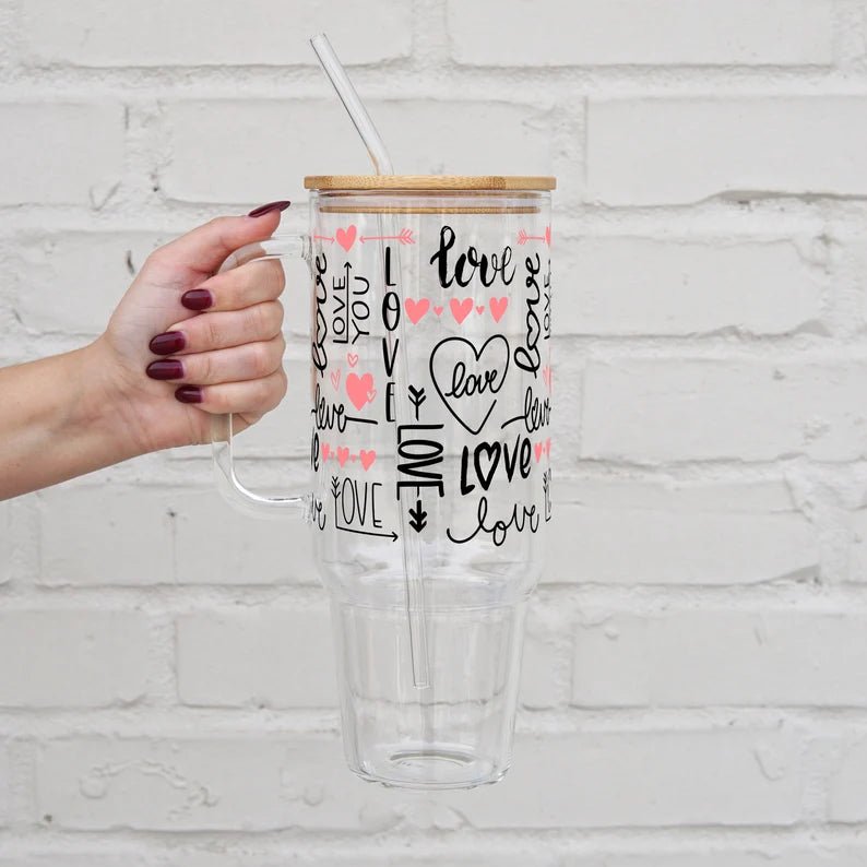 Love Script 40oz Glass or Plastic Tumbler With Lid and Straw - Sip Sip Hooray