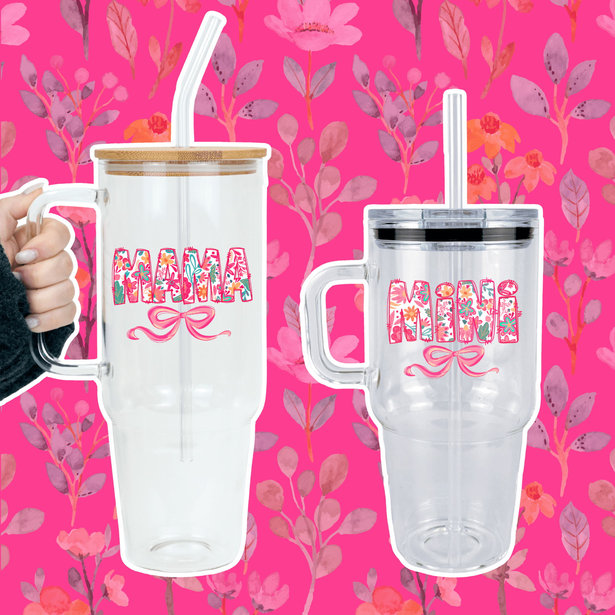 Mama + Mini Floral Bow Matching Tumblers - Sip Sip Hooray