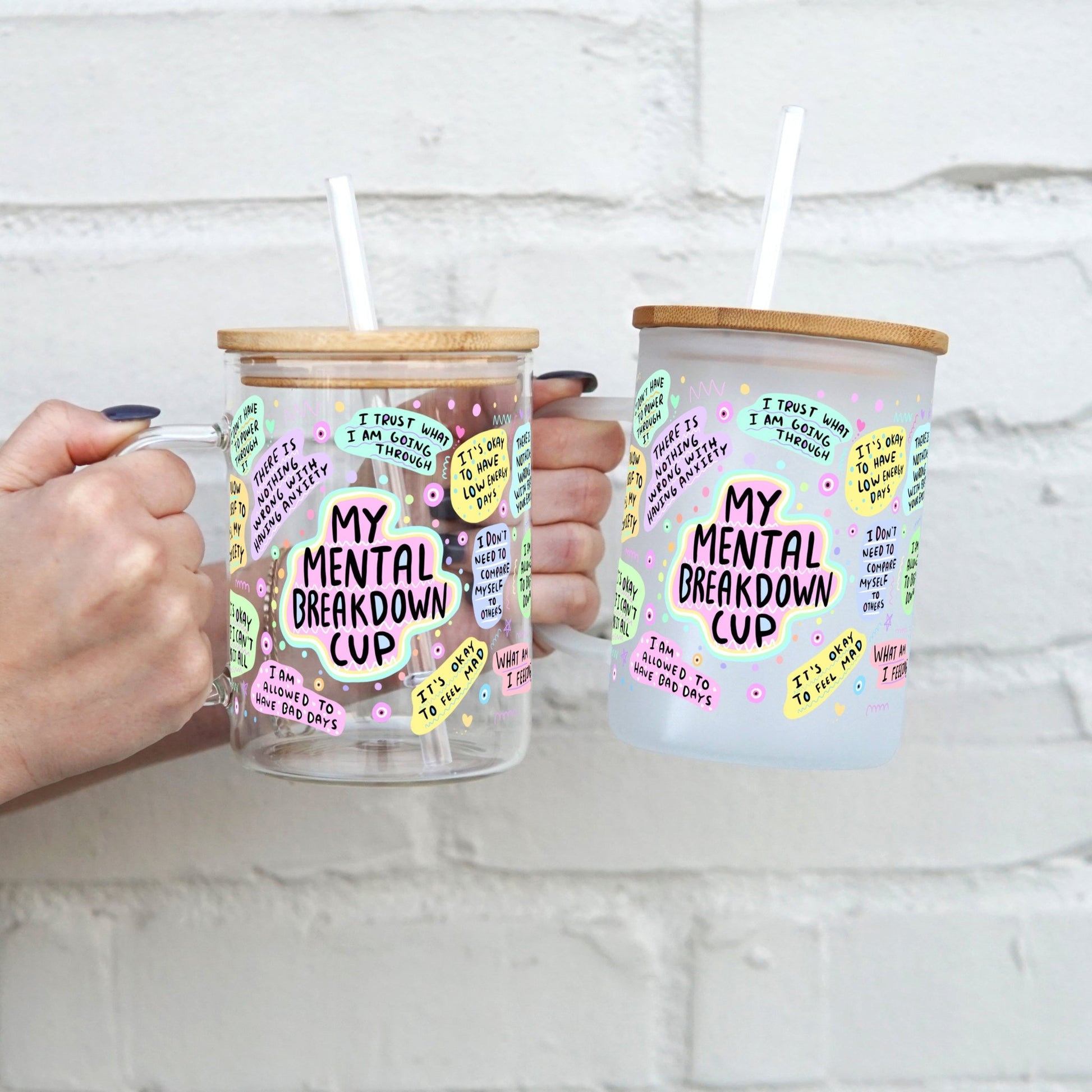 Mental Breakdown Cup 17oz Glass Mug With Lid and Straw - Sip Sip Hooray