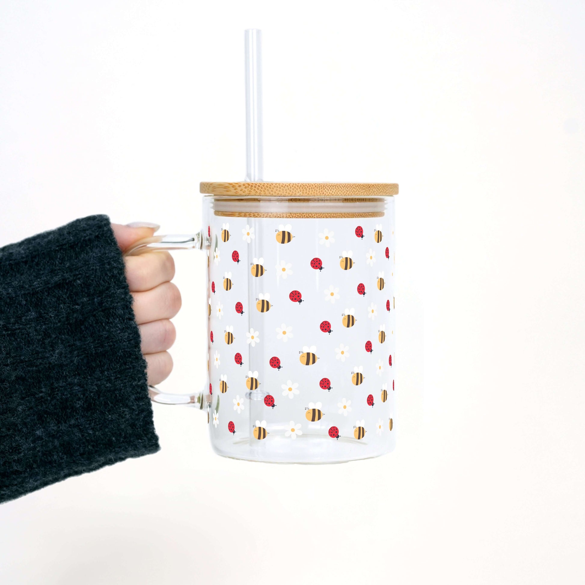 Mini Bee & Ladybug 17oz Glass Mug With Lid and Straw from Sip Sip Hooray – Mugs
