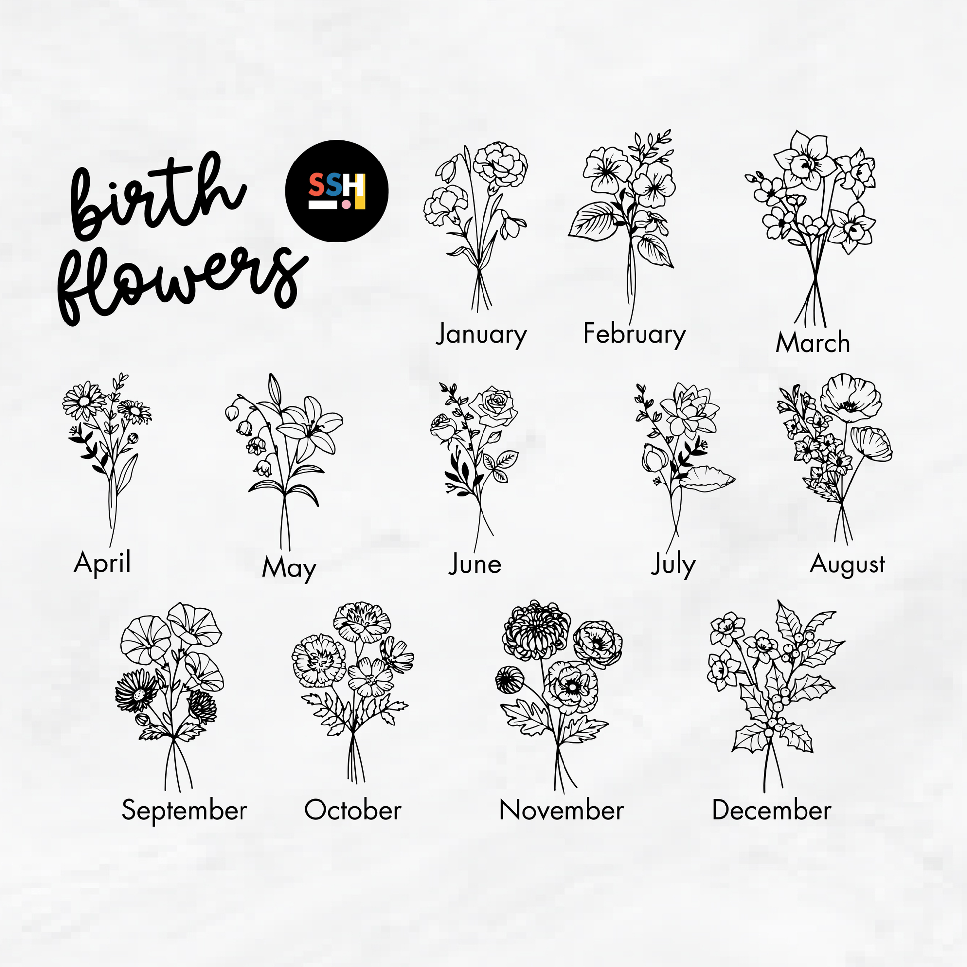 Modern Birth Flower Can Cup with Lid and Straw - Sip Sip Hooray