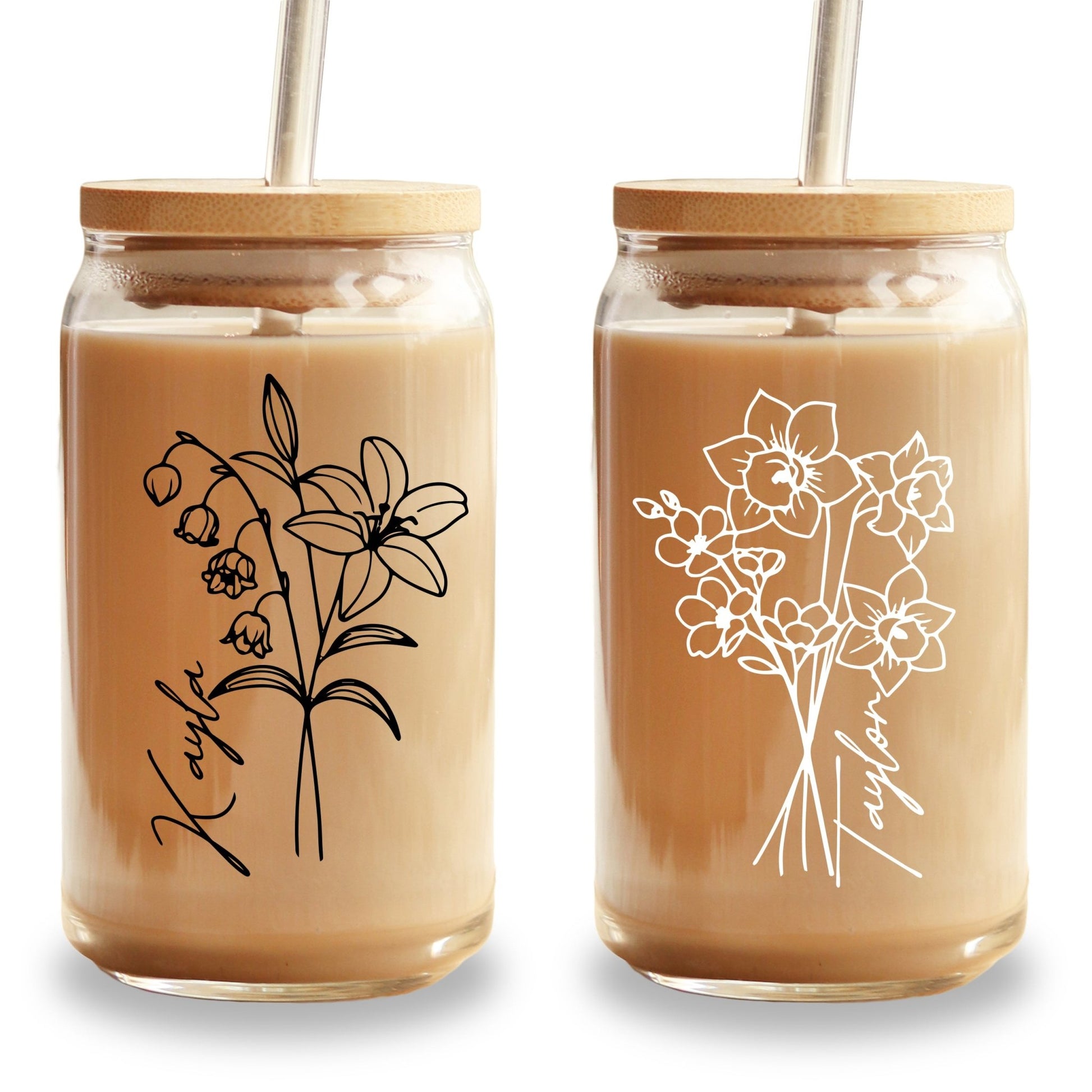 Modern Birth Flower Can Cup with Lid and Straw - Sip Sip Hooray