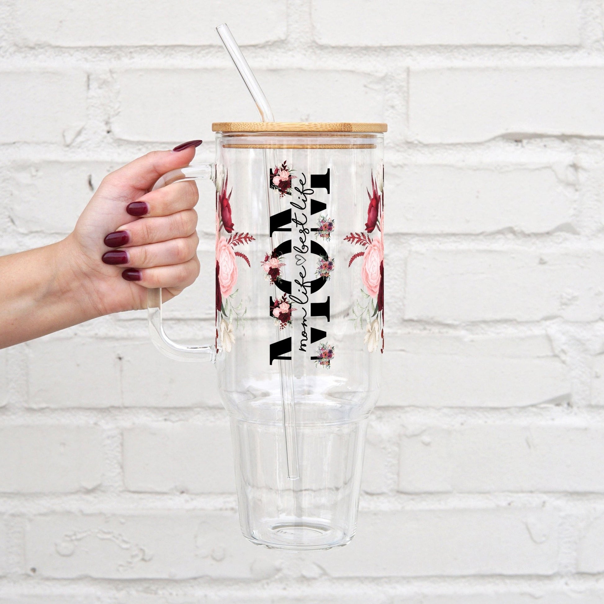 Mom Life 40oz Glass or Plastic Tumbler With Lid and Straw - Sip Sip Hooray