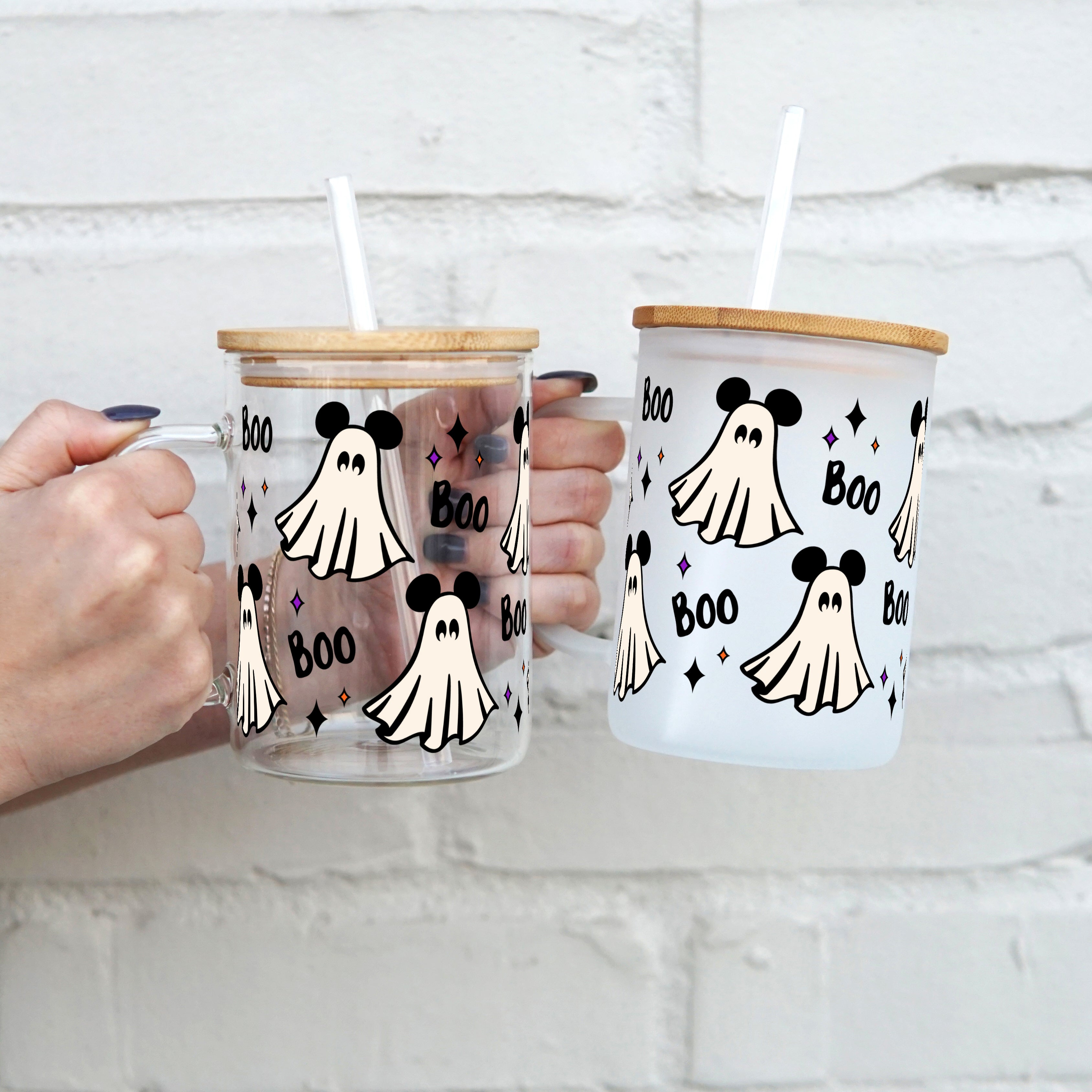 Mouse Ghost 17oz Glass Mug With Lid and Straw - Sip Sip Hooray
