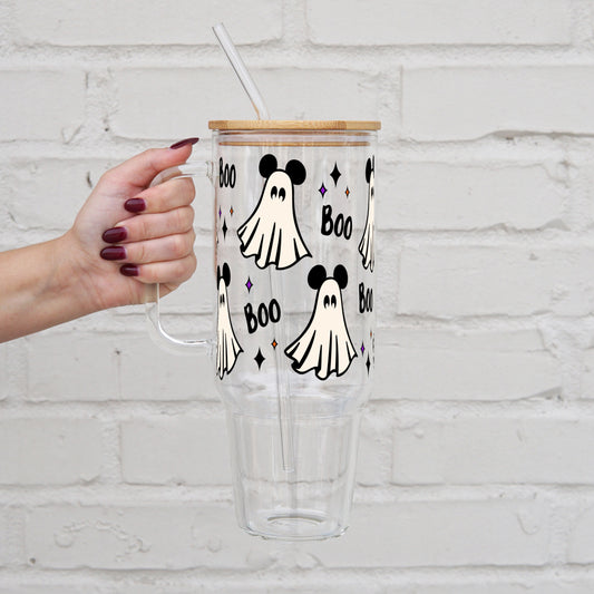 Boo Mouse Ghost 40oz Glass Tumbler With Lid and Straw