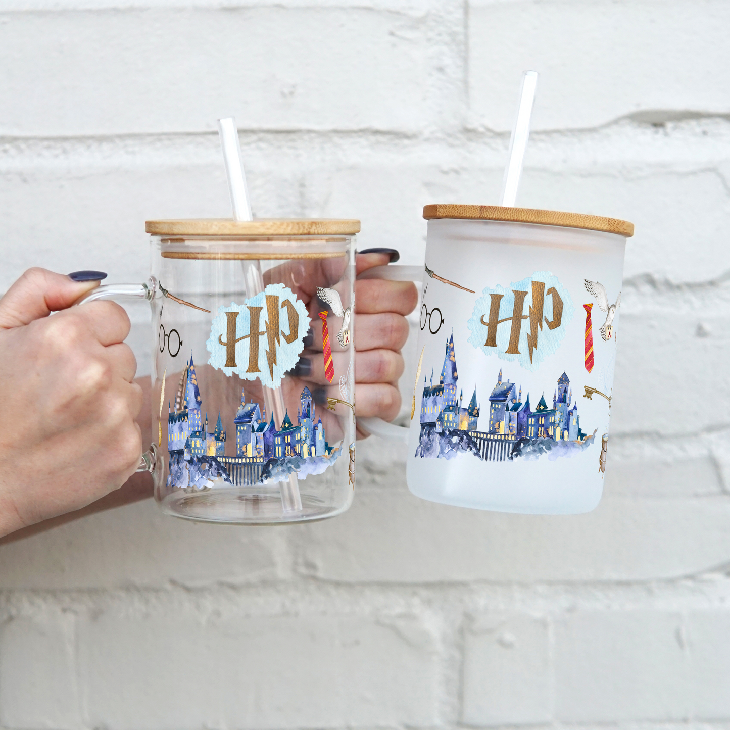 Harry Potter 17oz Glass Mug with Lid and Straw