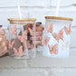 Pink Butterflies 17oz Glass Mug With Lid and Straw