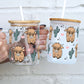 Mini Highland Cows With Cacti 17oz Glass Mug With Lid and Straw