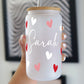 Personalized Hearts 16oz Glass Can Cup with Lid and Straw