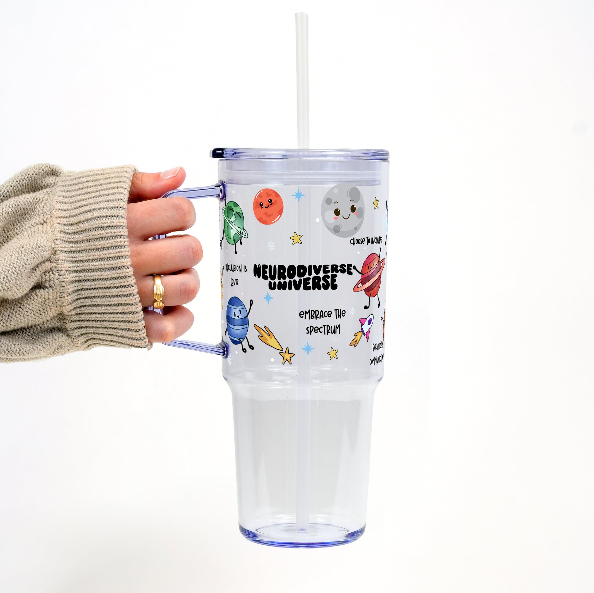 Neurodiverse Universe 40oz Glass or Plastic Tumbler With Lid and Straw - Sip Sip Hooray