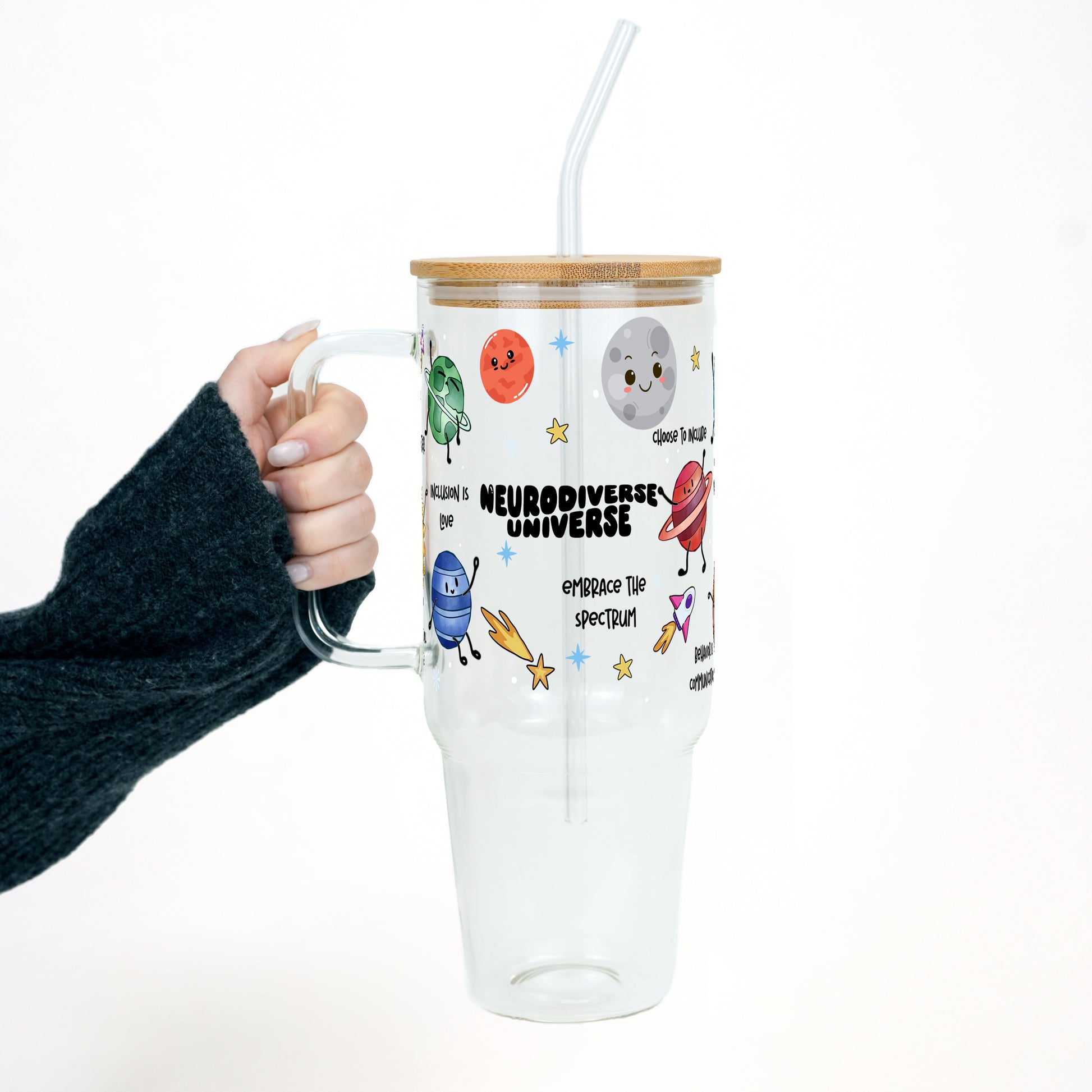 Neurodiverse Universe 40oz Glass or Plastic Tumbler With Lid and Straw - Sip Sip Hooray