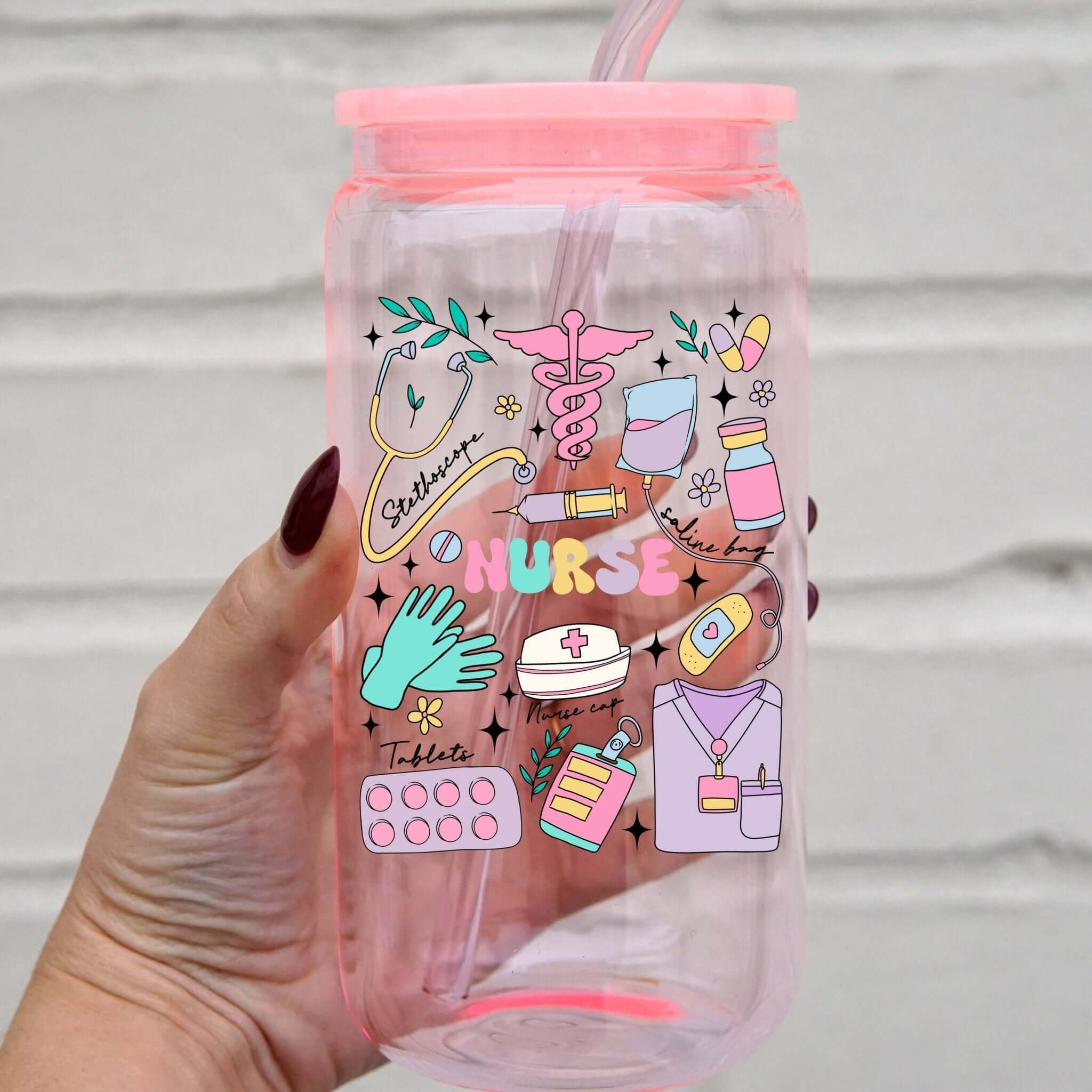 Nurse Cup With Lid and Straw