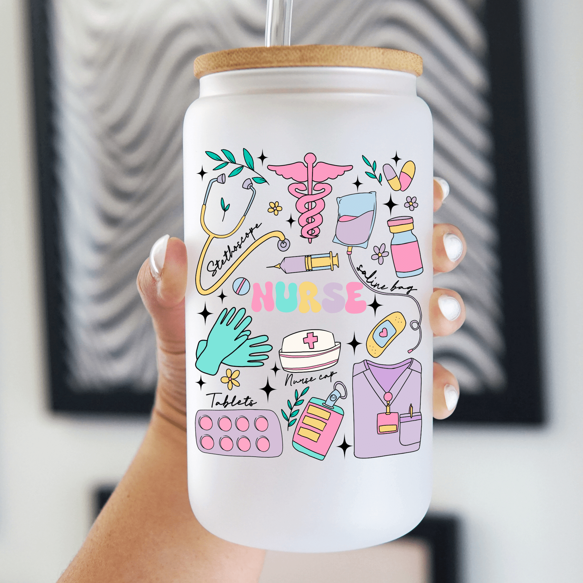 Nurse Cup With Lid and Straw