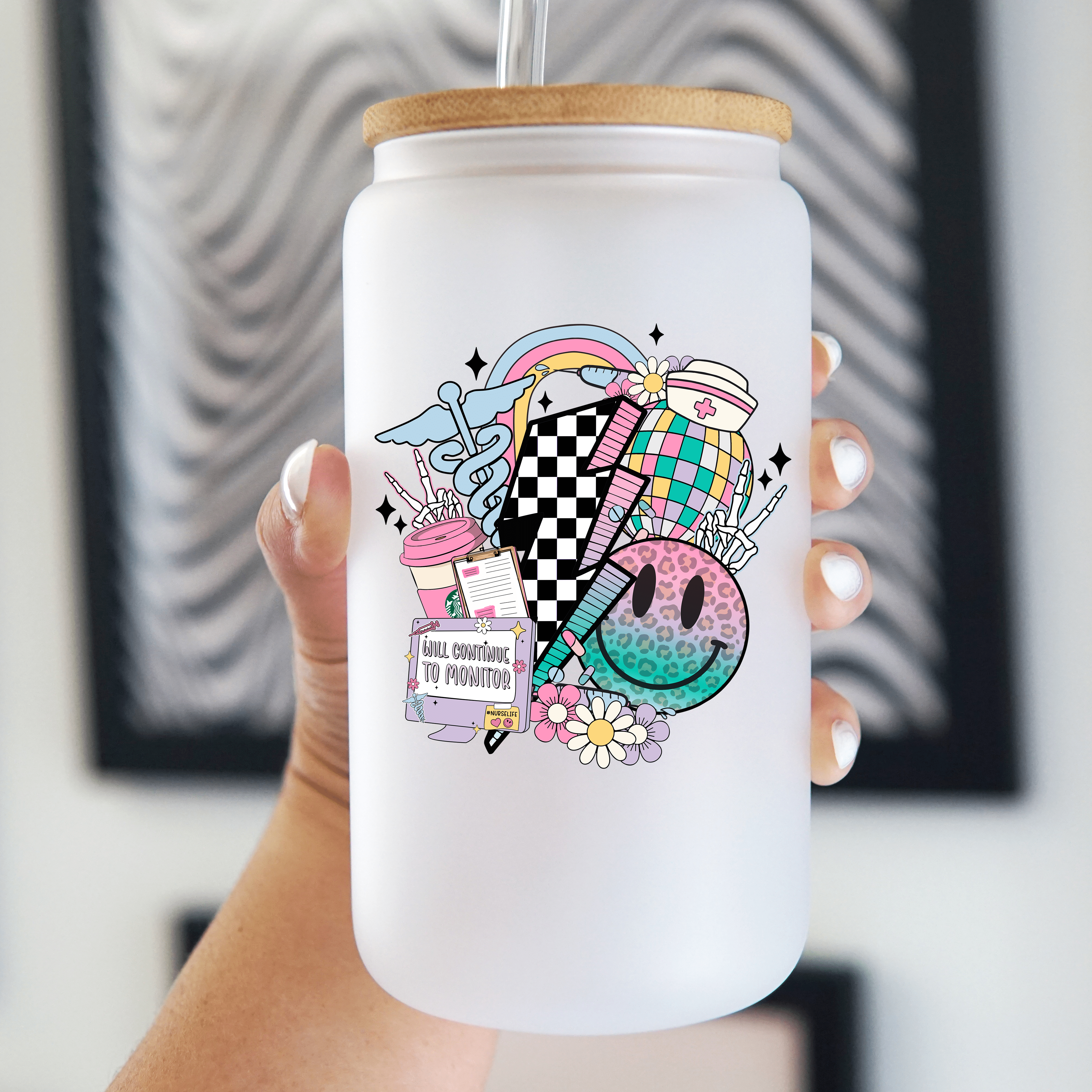 Nurse Cup With Lid and Straw - Sip Sip Hooray