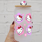 16oz Pink Floral Kitty Glass Can Cup with Lid and Straw