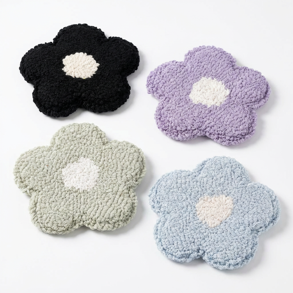 Retro Floral Daisy Needlepoint Coaster Mug Rugs