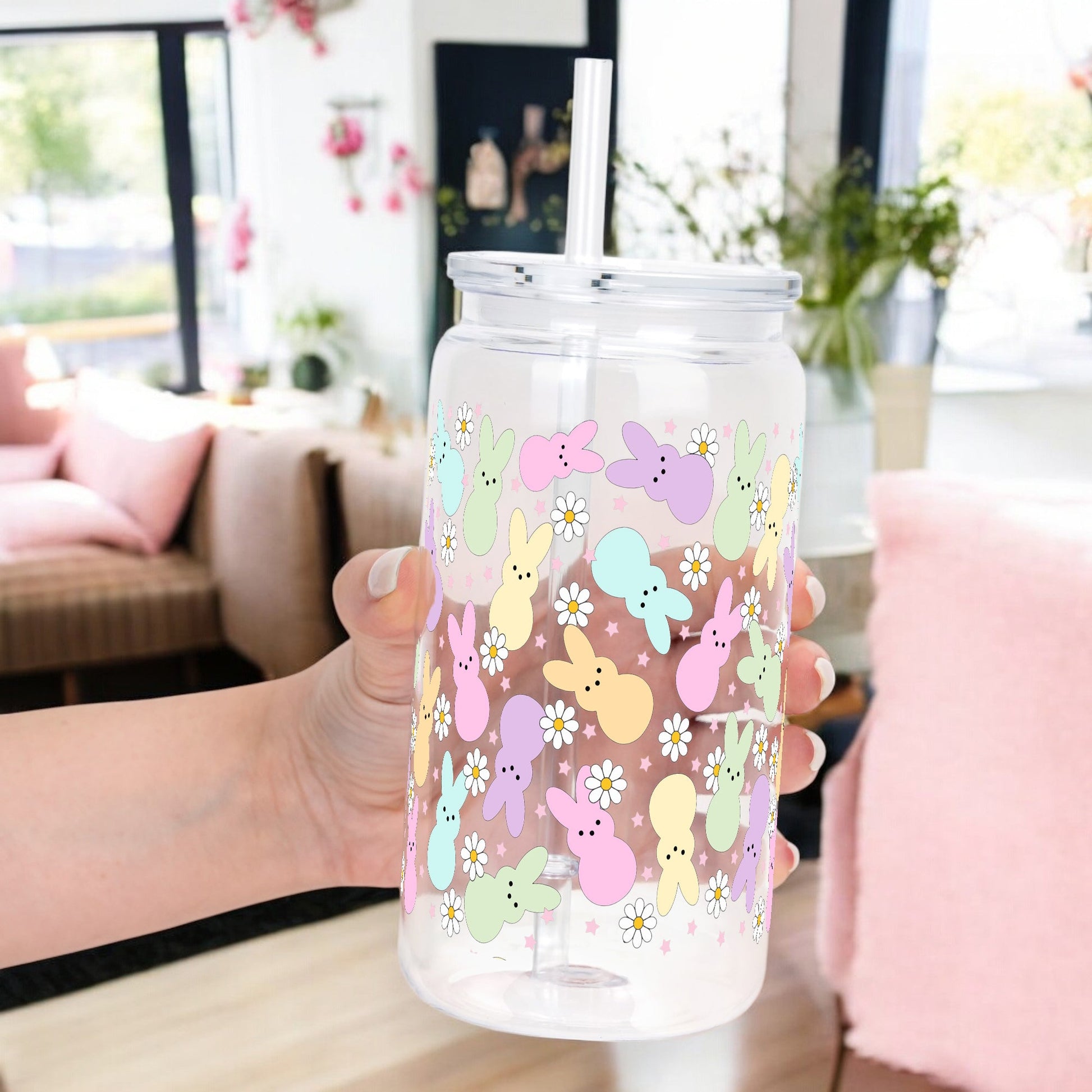 Pastel Bunny Cup with Lid and Straw - Sip Sip Hooray
