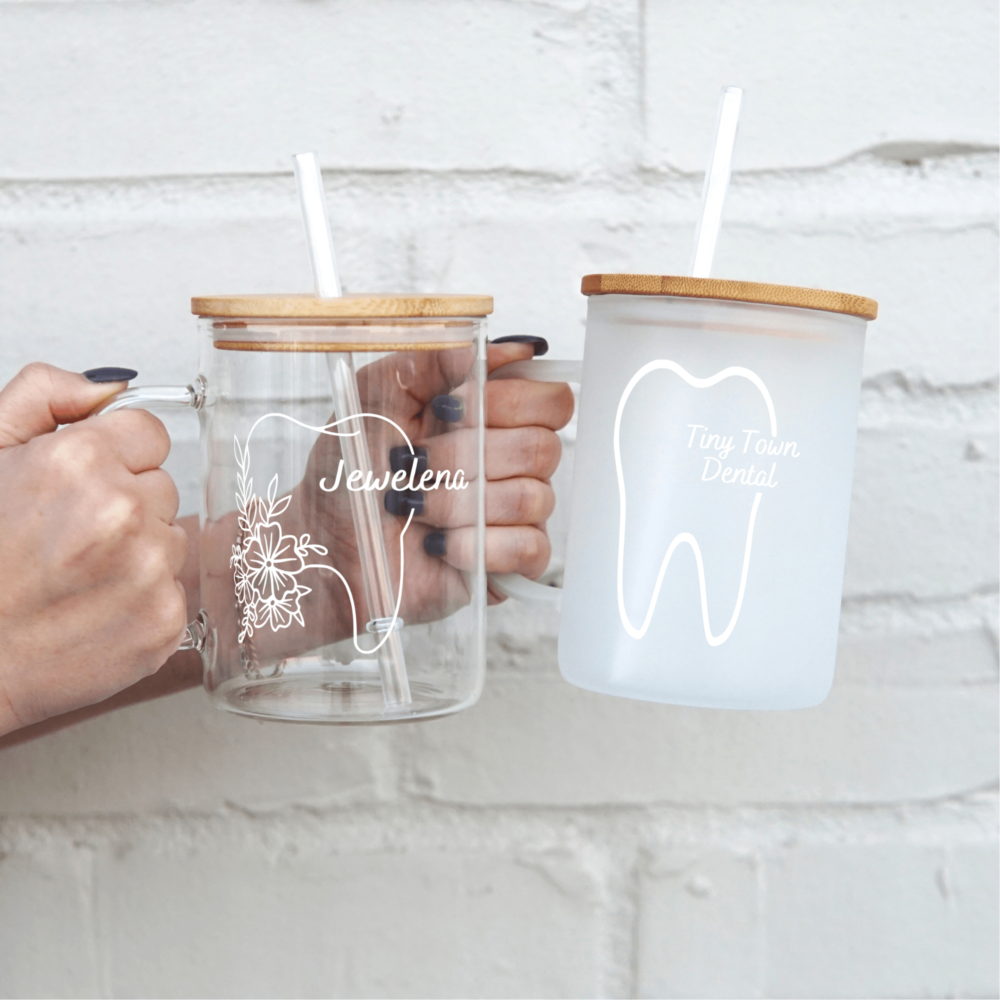 Personalized Dental 17oz Glass Mug With Lid and Straw - Sip Sip Hooray