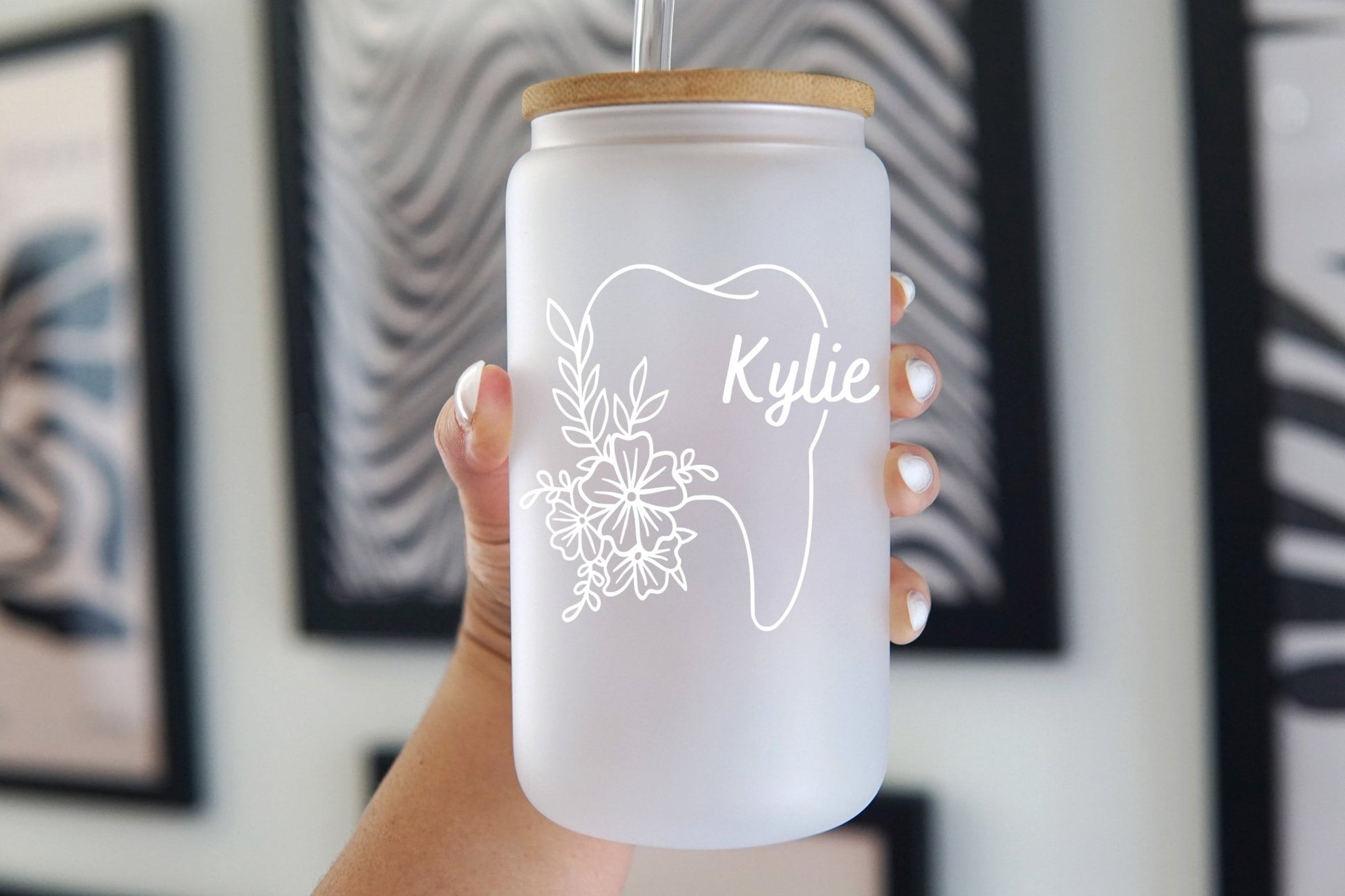 Personalized Dental Hygienist Dentist Gift Floral Tooth Glass Can Cup - Sip Sip Hooray