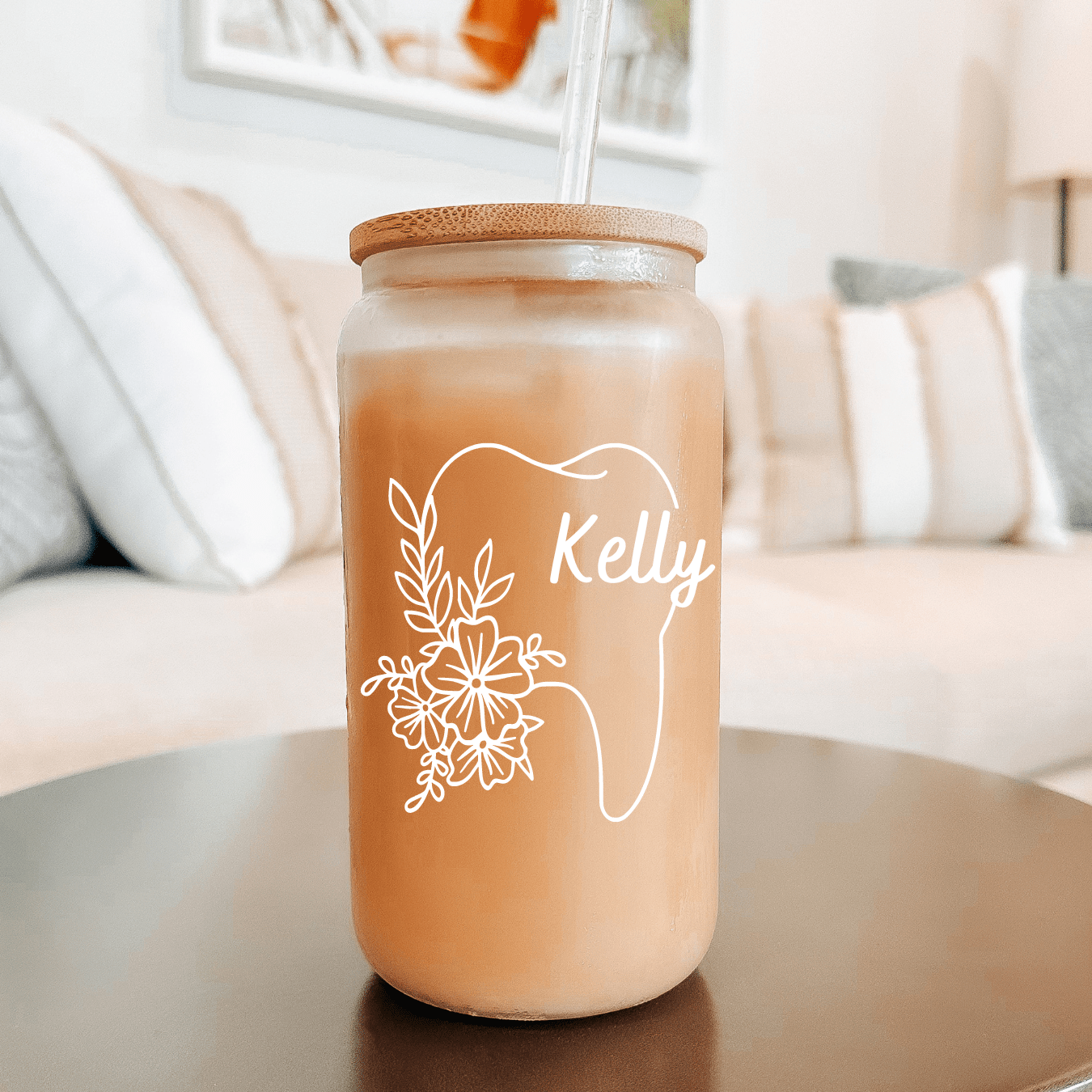 Personalized Dental Hygienist Dentist Gift Floral Tooth Glass Can Cup - Sip Sip Hooray