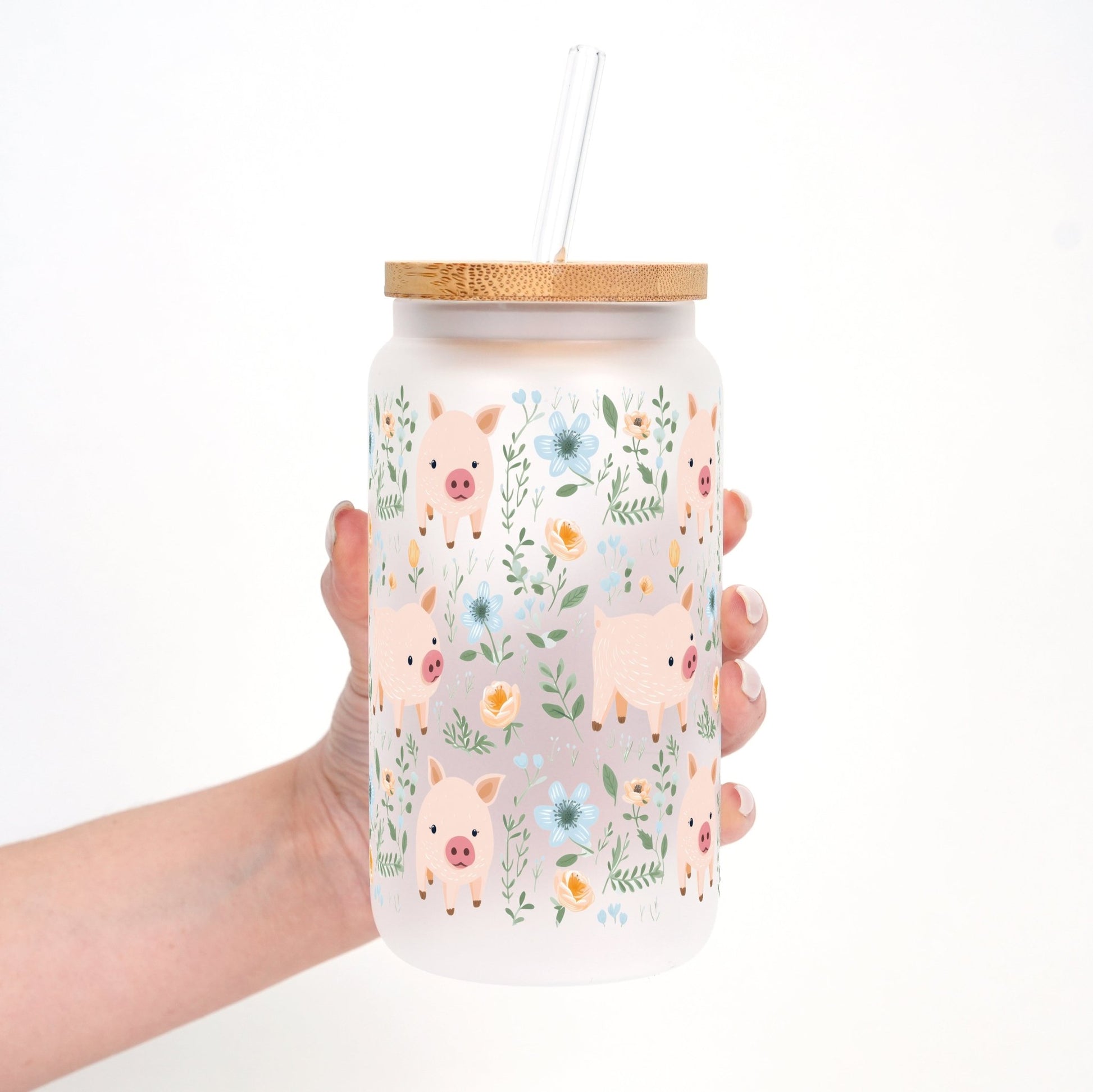 Piggy Floral Cup With Lid and Straw - Sip Sip Hooray