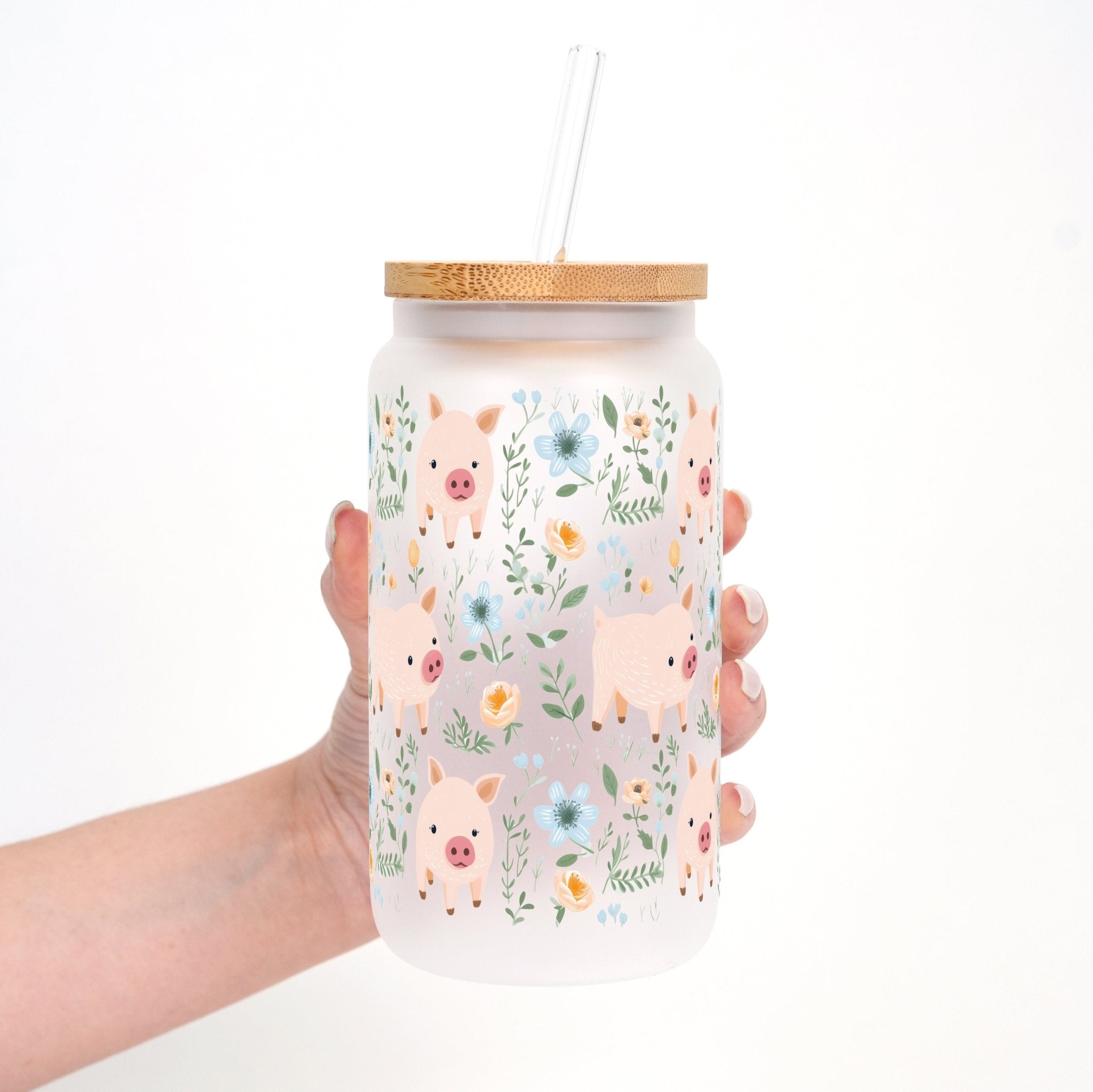 Piggy Floral Cup With Lid and Straw - Sip Sip Hooray
