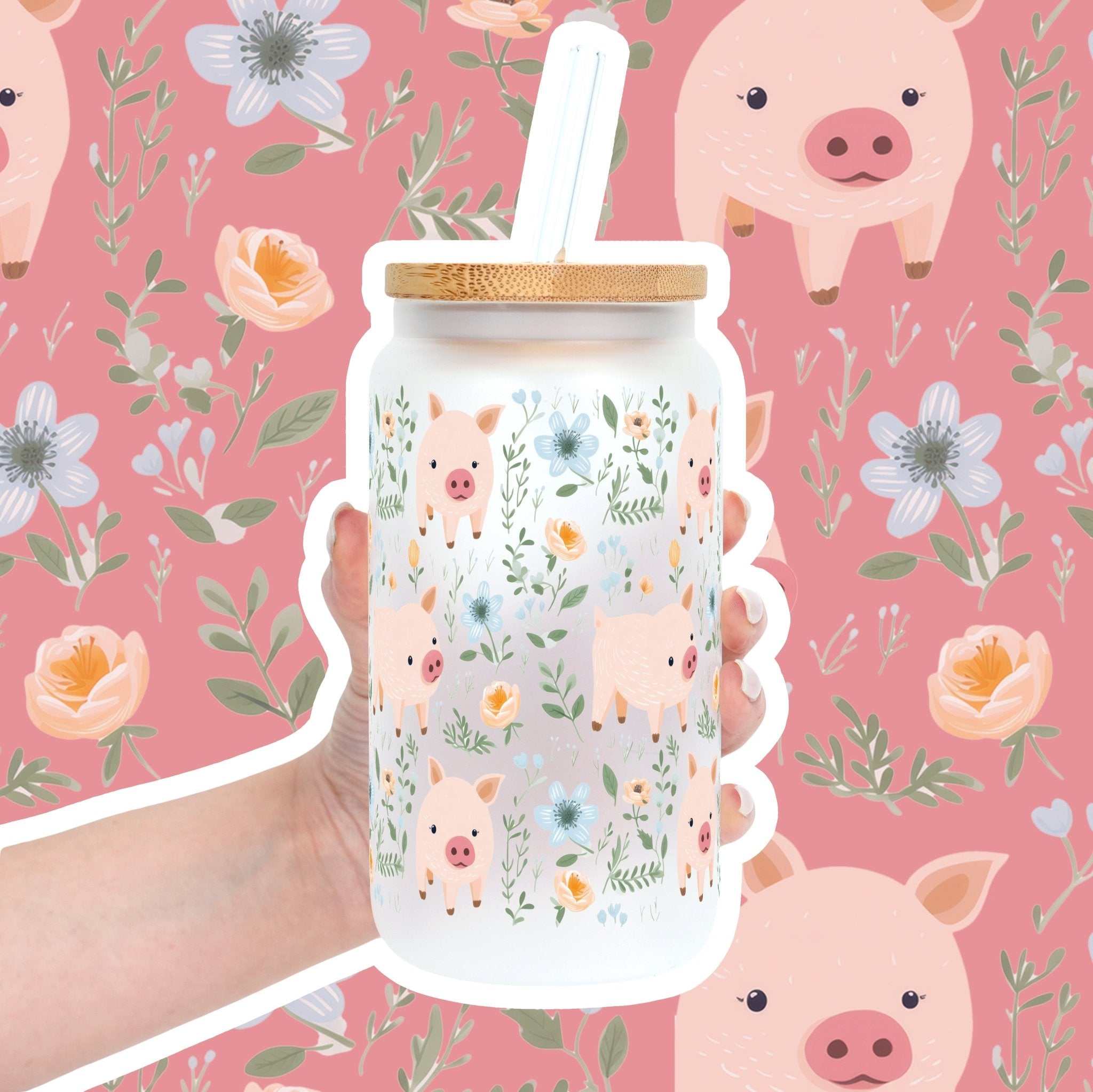 Piggy Floral Cup With Lid and Straw - Sip Sip Hooray