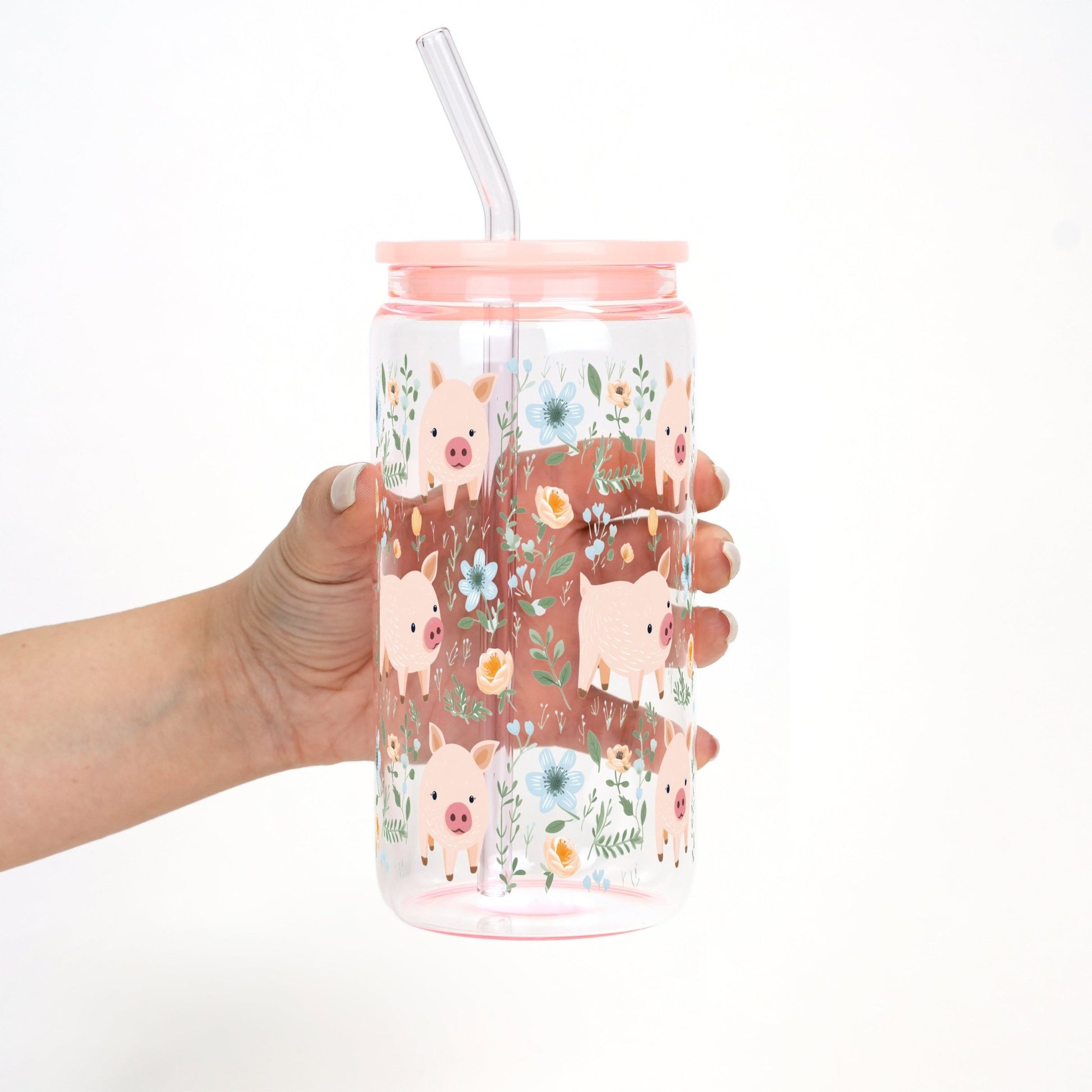 Piggy Floral Cup With Lid and Straw - Sip Sip Hooray