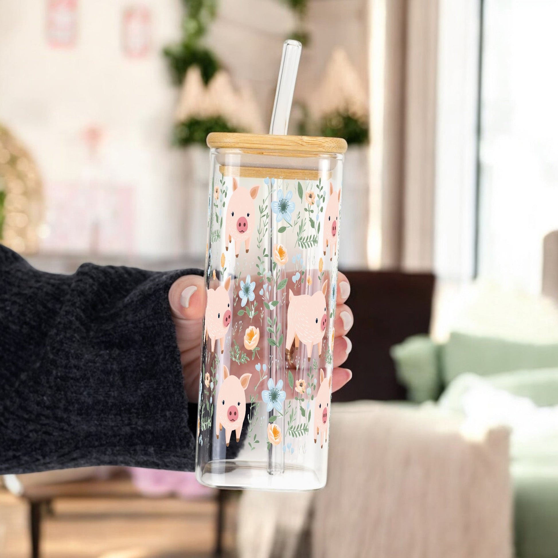 Piggy Floral Cup With Lid and Straw - Sip Sip Hooray