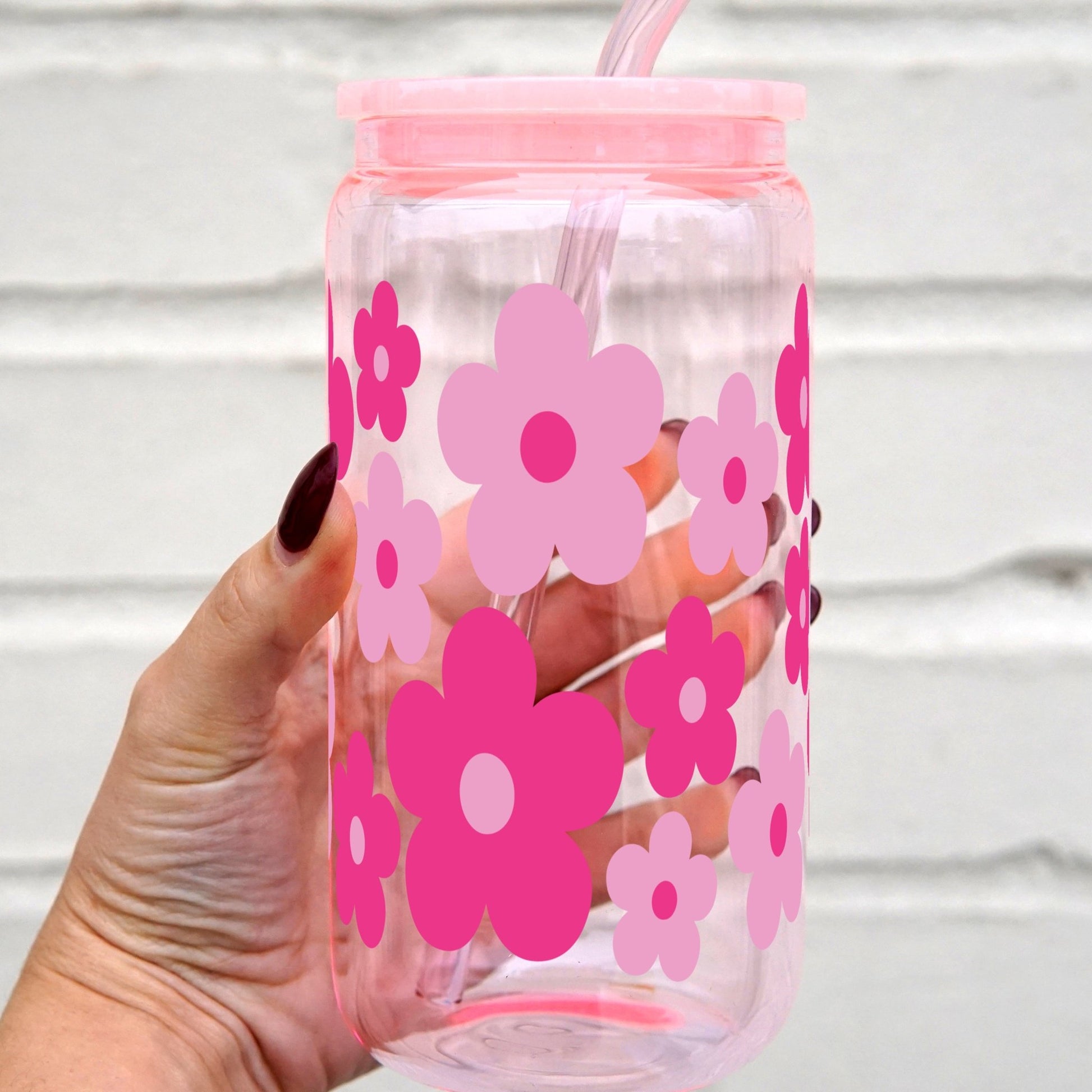 Pink Daisy Cup With Lid and Straw - Sip Sip Hooray