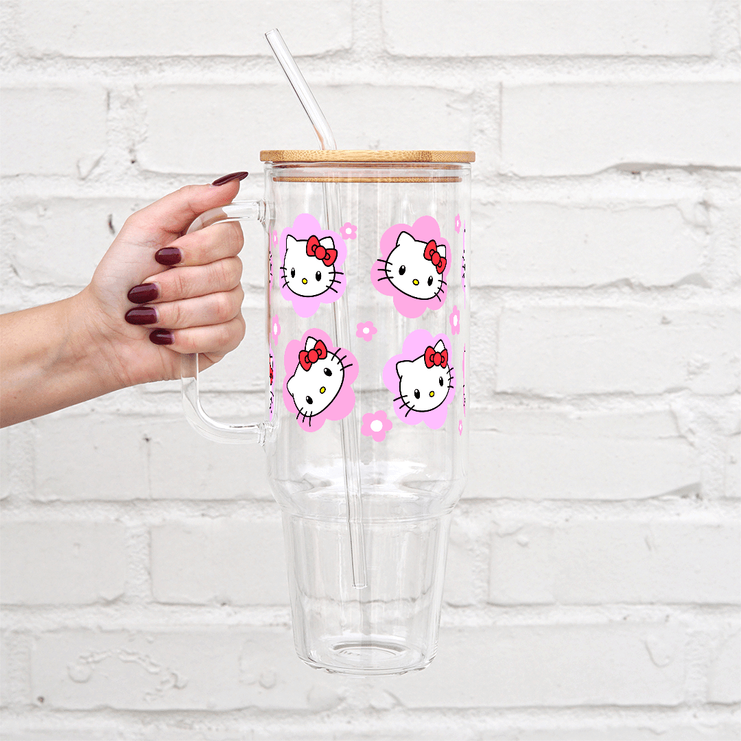Pink Floral Hello Kitty Tumbler With Lid and Straw