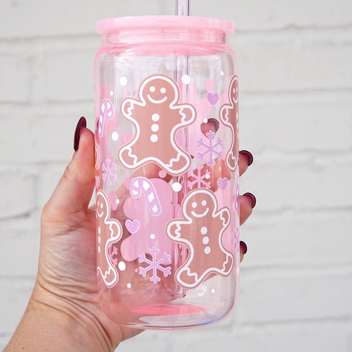 Pink Gingerbread Cup With Lid and Straw - Sip Sip Hooray