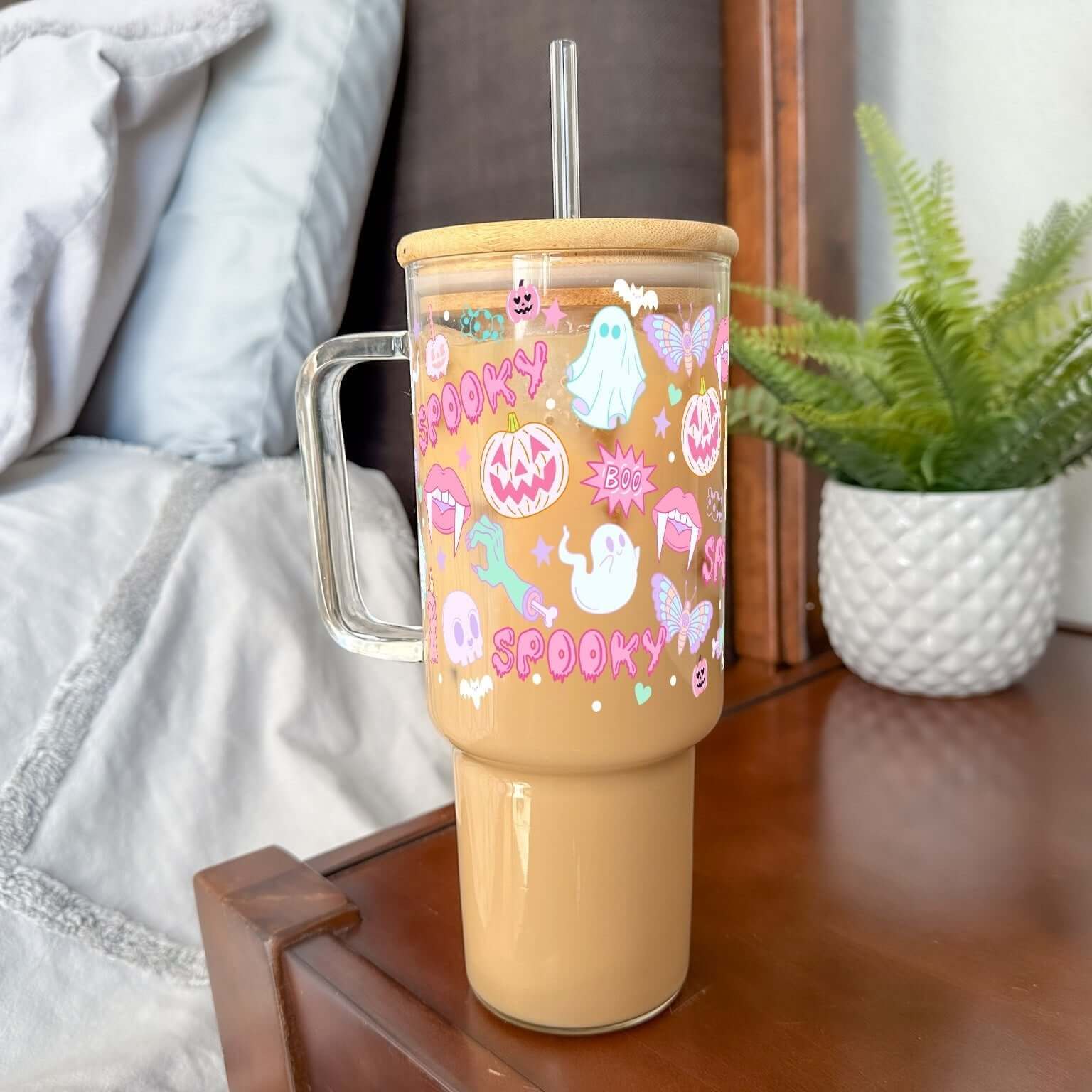 Pink Pastels Halloween tumbler with Lid and Straw